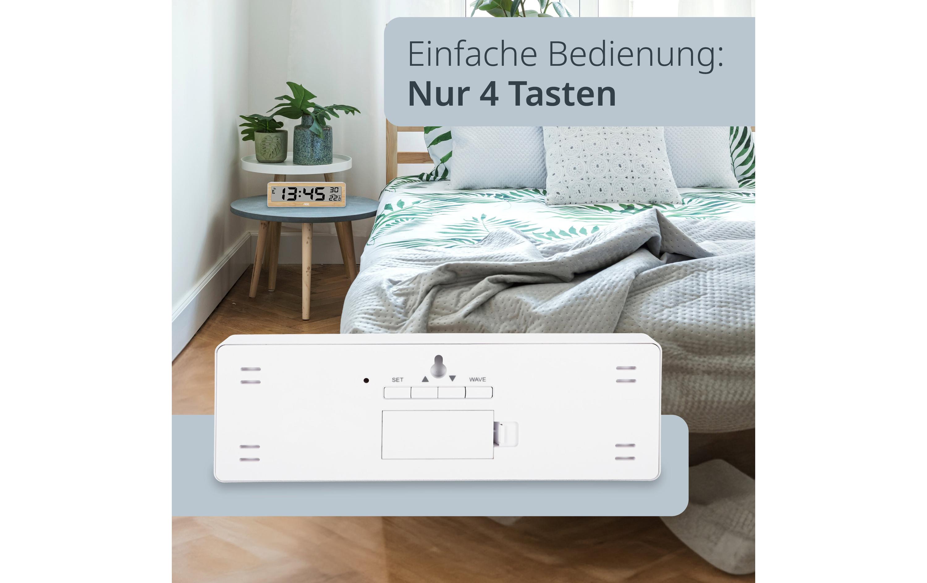 ADE Funkuhr DCF mit XXL-Ziffern digital Bambus-Weiss