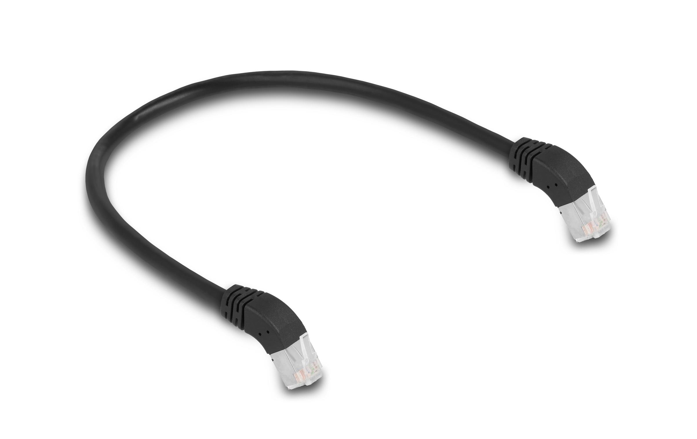 Delock Patchkabel 45° unten gewinkelt Cat 6A, S/FTP, 0.5 m, Schwarz