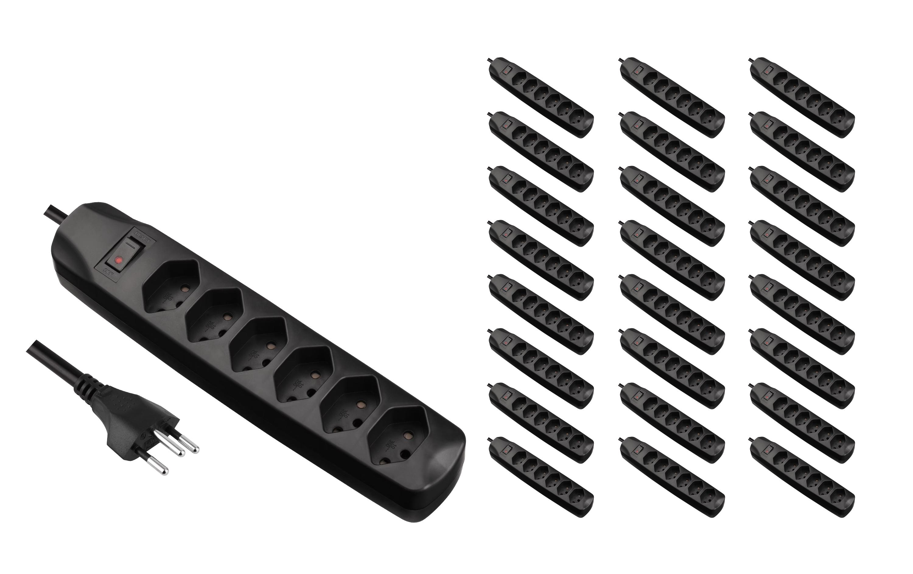 FURBER.power Steckdosenleiste 6x T13 mit Schalter, 25 Stück