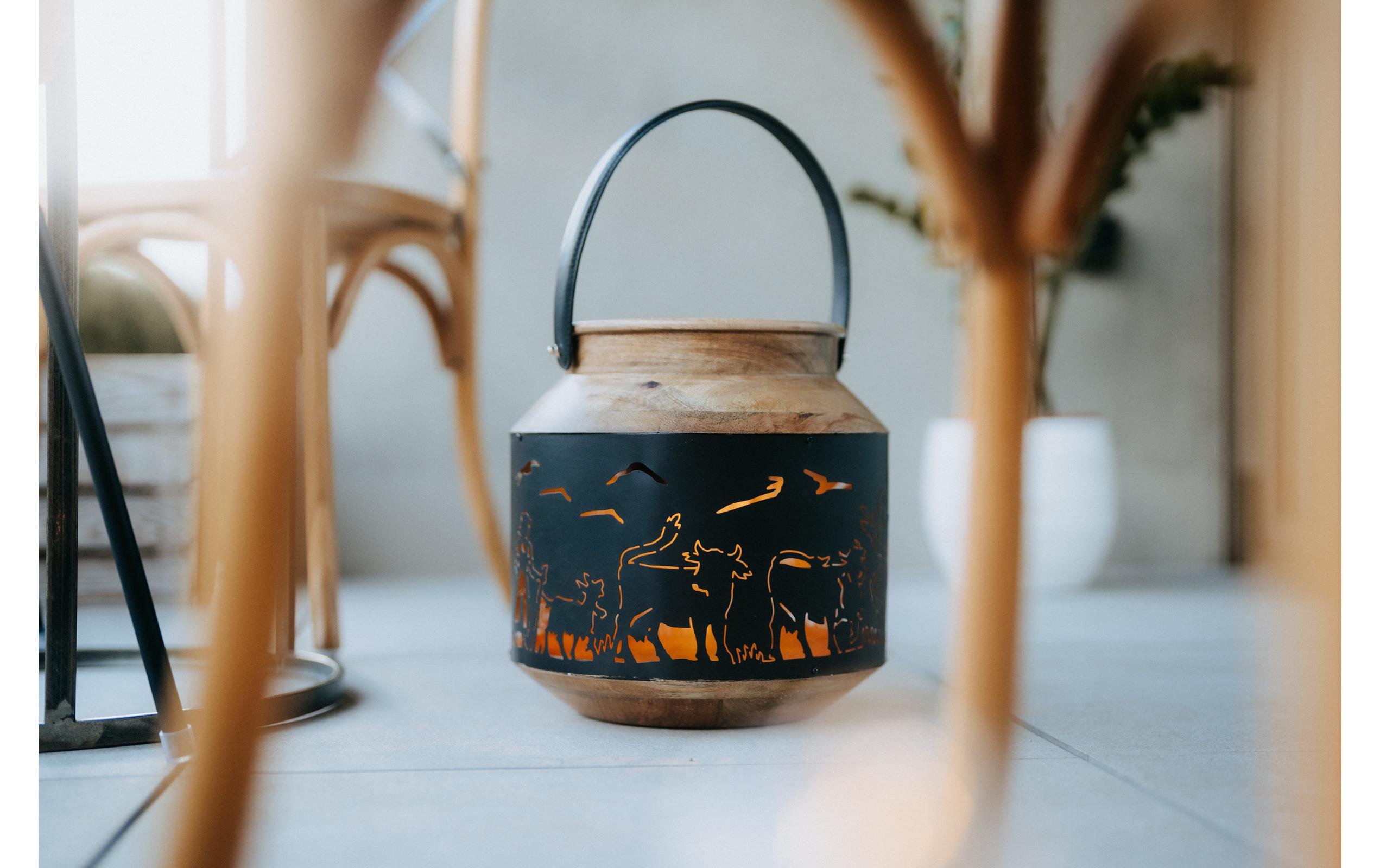 Kadastar Laterne Alpaufzug Familie 31 cm, Braun/Schwarz