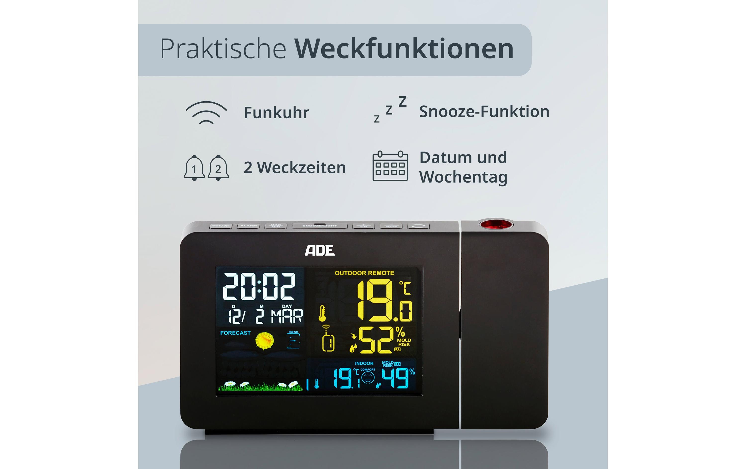 ADE Wetterstation mit Funk-Aussensensor Schwarz