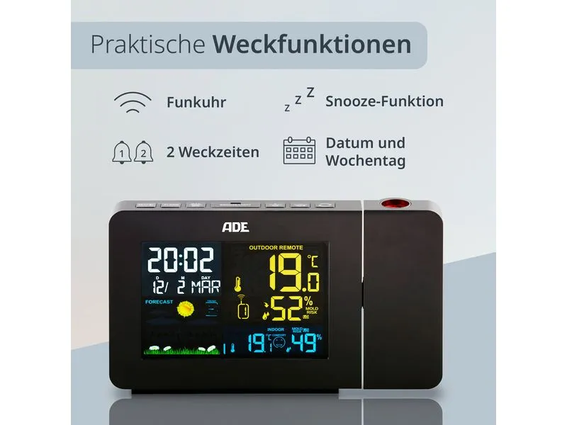 ADE Wetterstation mit Funk-Aussensensor Schwarz