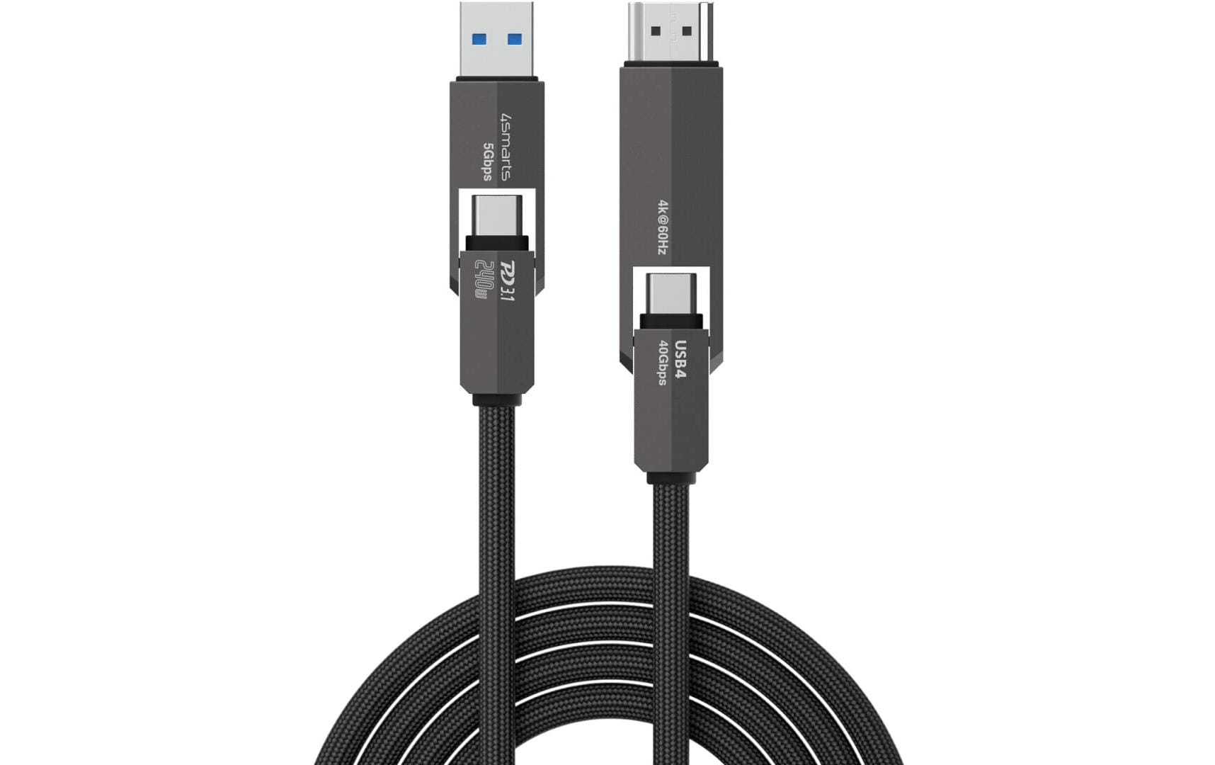 4smarts Kabel ComboCord 4K 240 W USB Type-A/USB Type-C - HDMI, 1.5 m 4smarts Kabel ComboCord 4K 240 W USB Type-A/USB Type-C - HDMI, 1.5 m