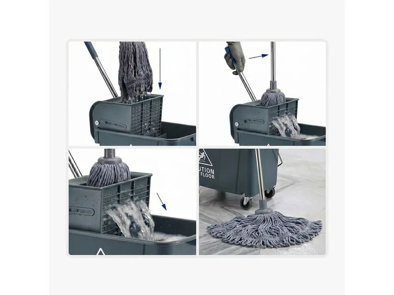 relaxdays Reinigungswagen 22 l, Silber/Grau/Weiss