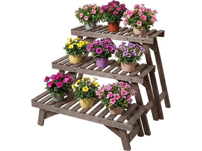 relaxdays Blumentreppe Tannenholz, Dunkelbraun, 3er Set relaxdays Blumentreppe Tannenholz, Dunkelbraun, 3er Set