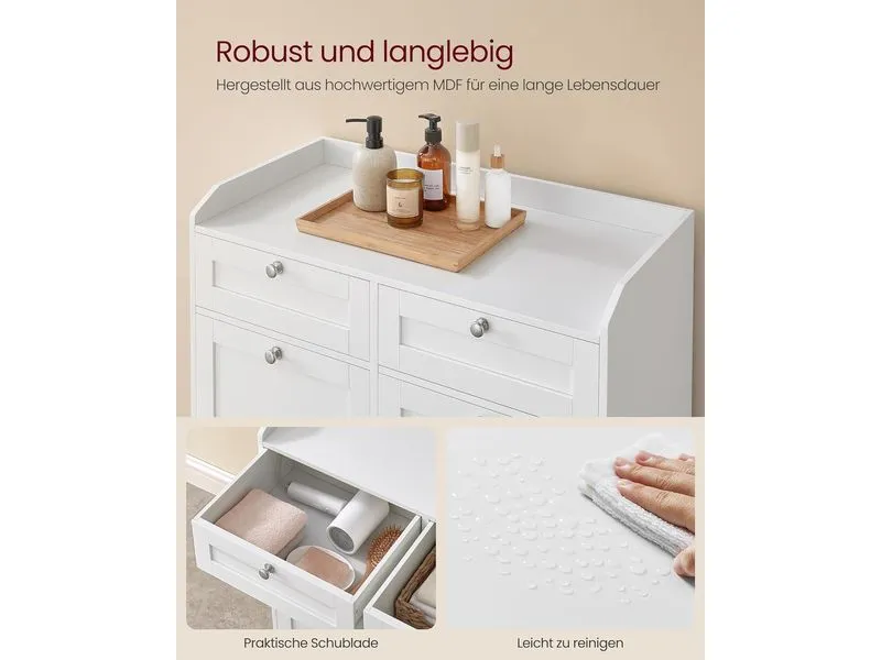 VASAGLE Kommode Landhausstil 40 x 80 cm, Weiss