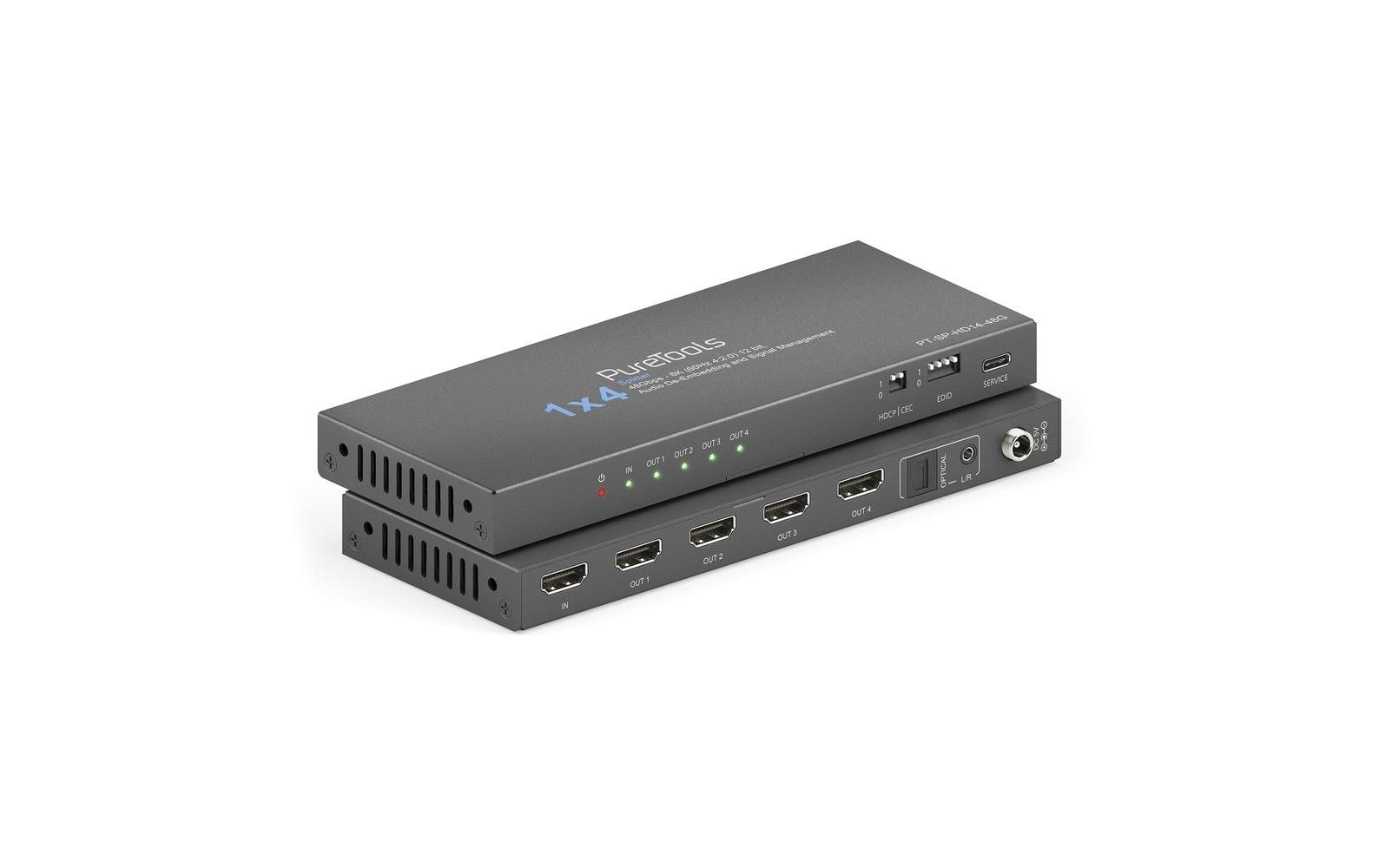 PureTools Splitter PT-SP-HD14-48G 1 x 4 HDMI 2.1 - 48Gbps - 8K PureTools Splitter PT-SP-HD14-48G 1 x 4 HDMI 2.1 - 48Gbps - 8K
