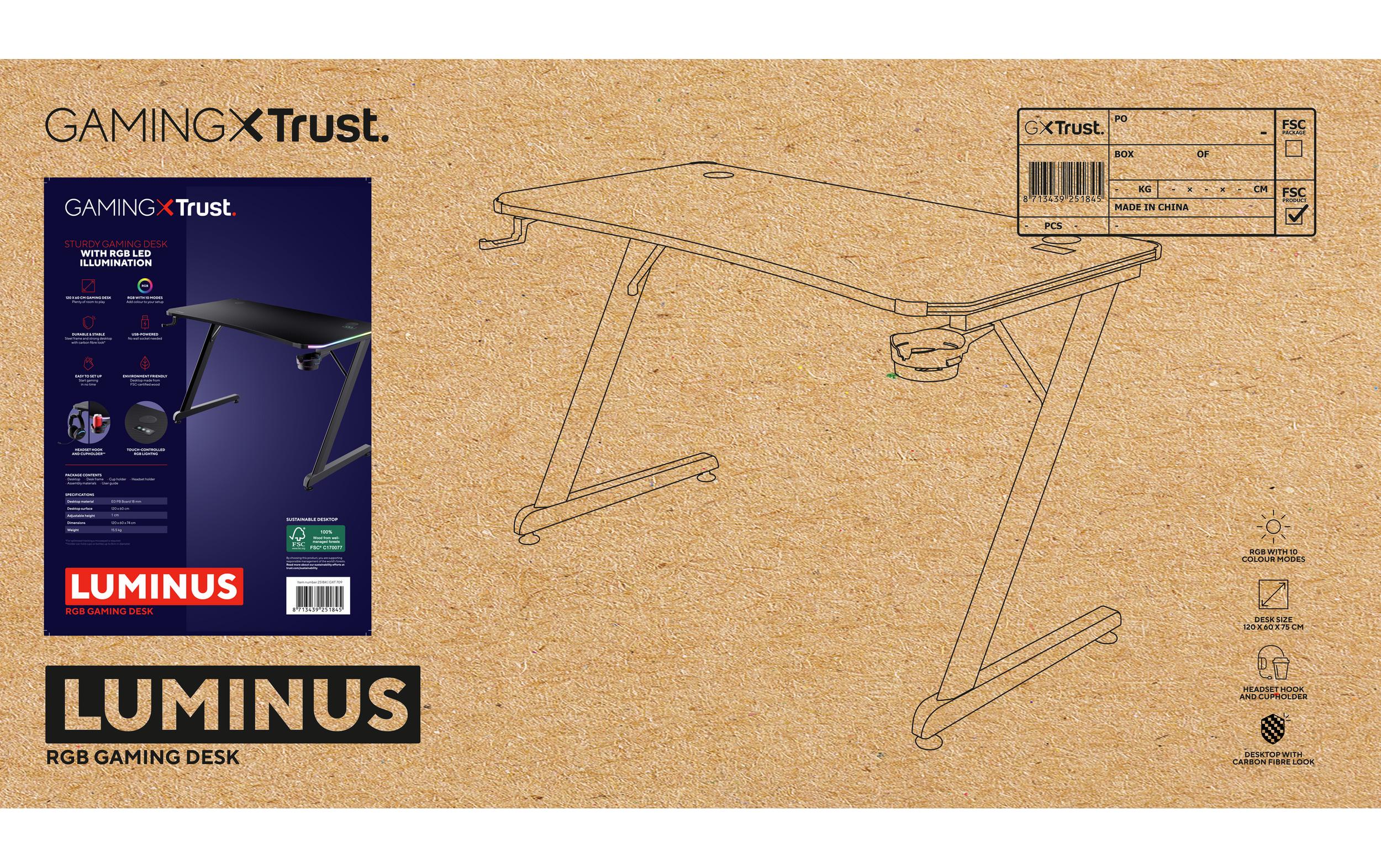 Trust Gaming Tisch GXT 709 Luminus RGB Schwarz