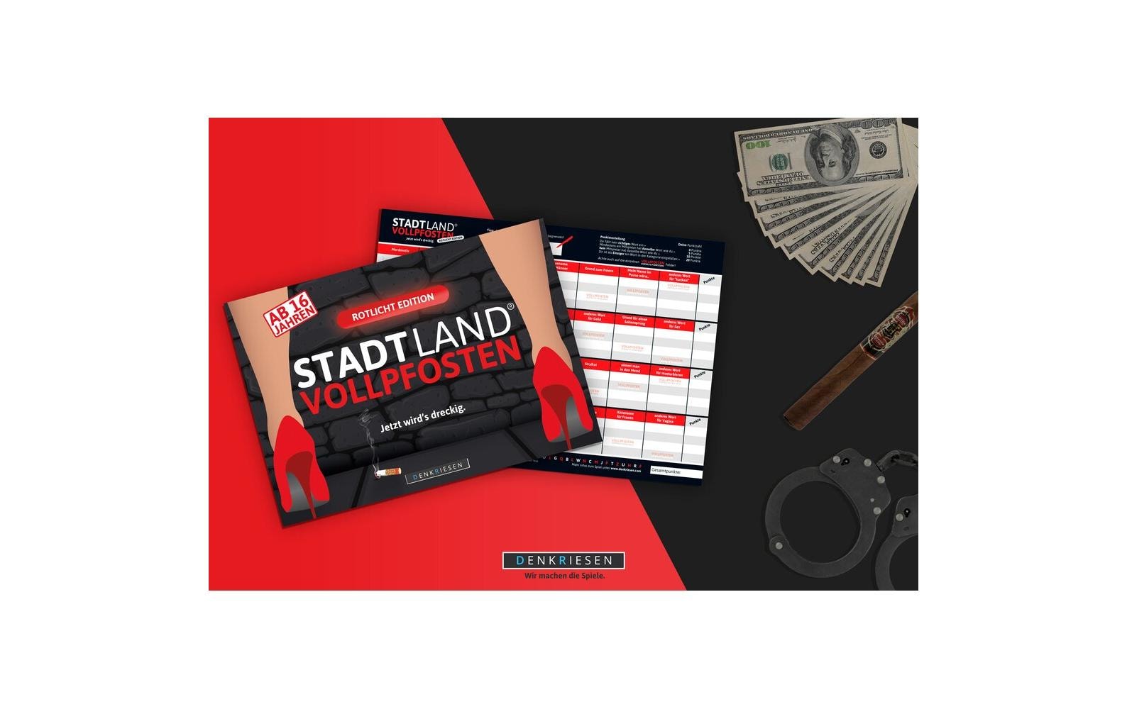 Denkriesen Partyspiel STADT LAND VOLLPFOSTEN – Rotlicht Edition