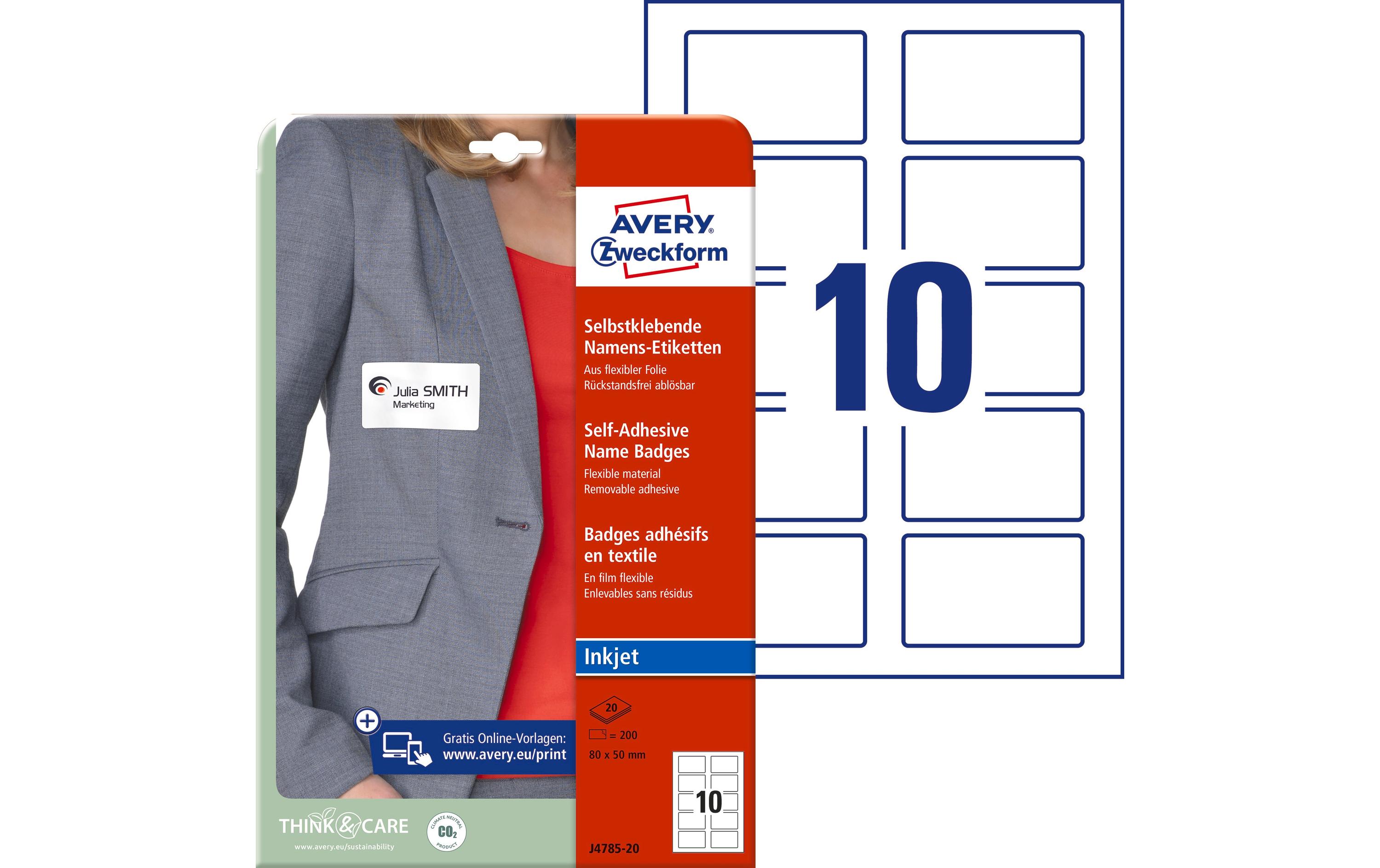 Avery Zweckform Namensetiketten 80 x 50 mm, 20 Blatt