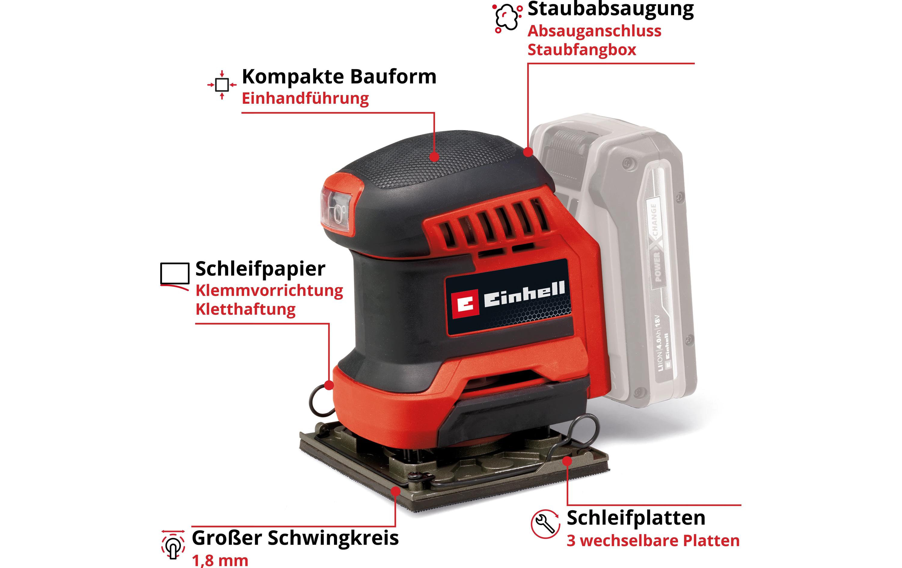 Einhell Akku-Schwingschleifer TE-OS 18/113 3X Li – Solo