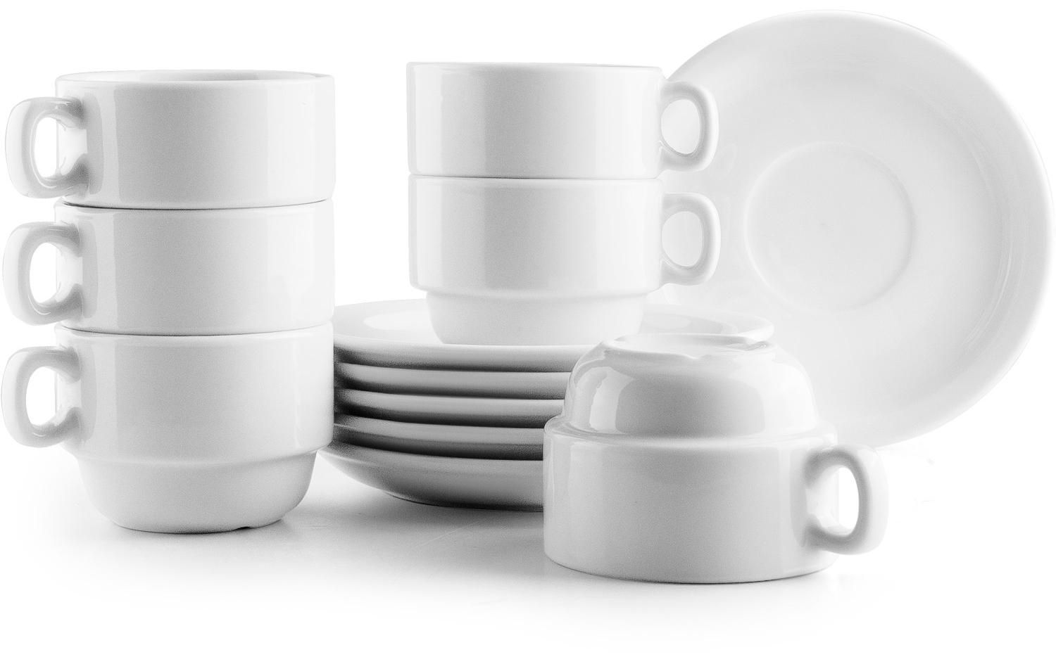 Ibili Tassen + Unterteller-Set 170 ml, 6 Stück, Weiss