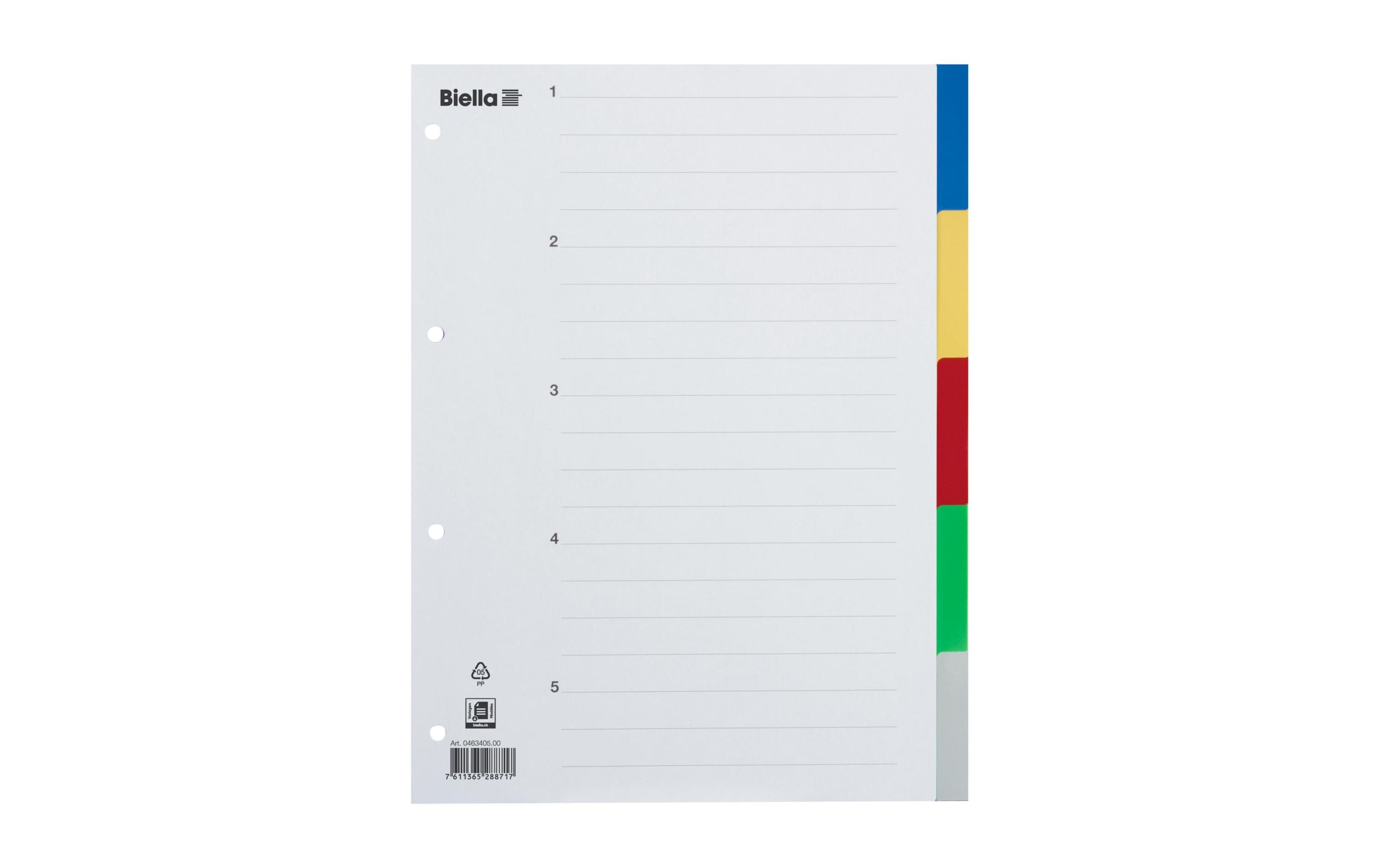 Biella Register A4 PP 5 Taben mit Indexblatt Biella Register A4 PP 5 Taben mit Indexblatt