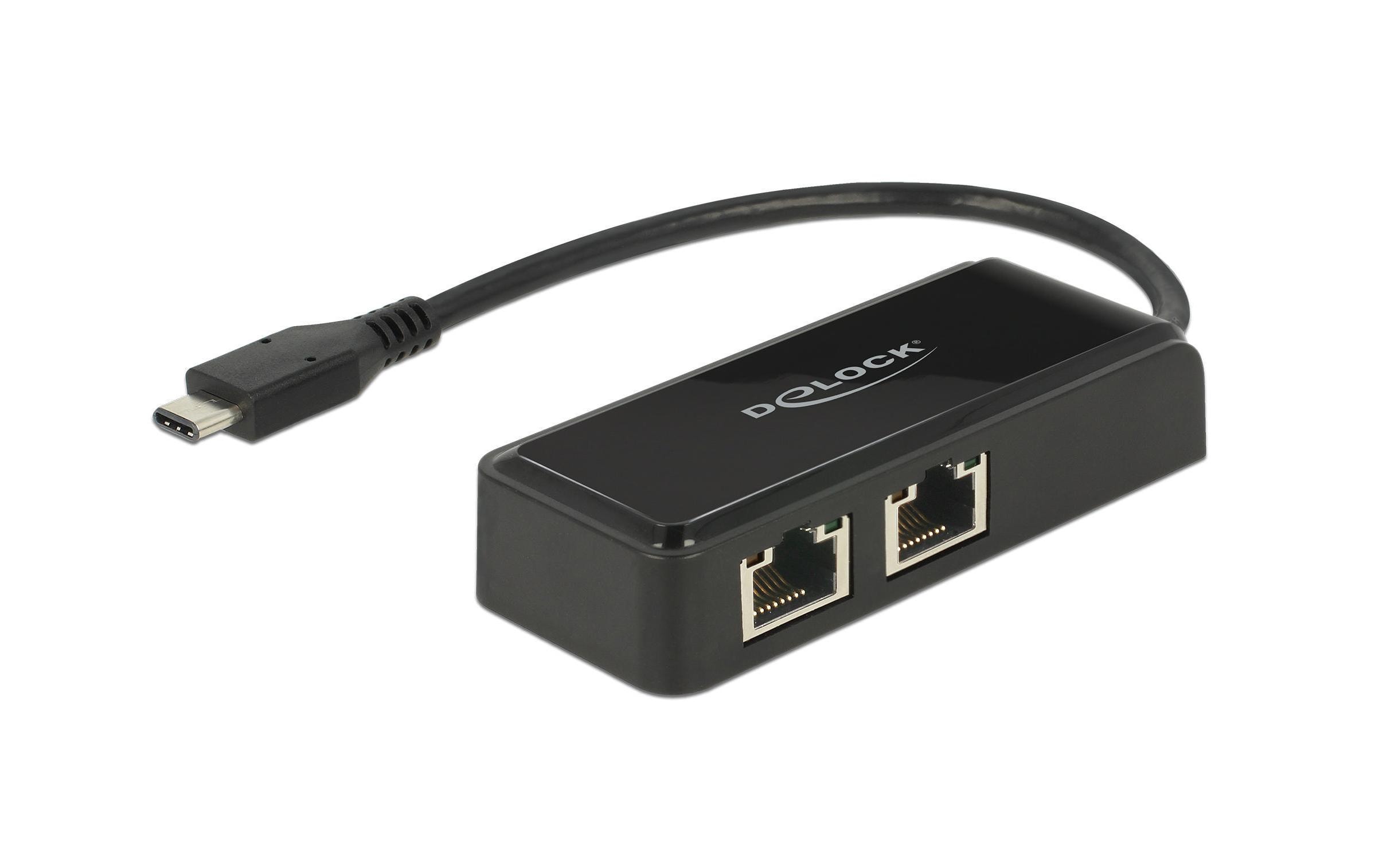 Delock Netzwerk-Adapter USB-C - 2xRJ-45 1Gbps Delock Netzwerk-Adapter USB-C - 2xRJ-45 1Gbps