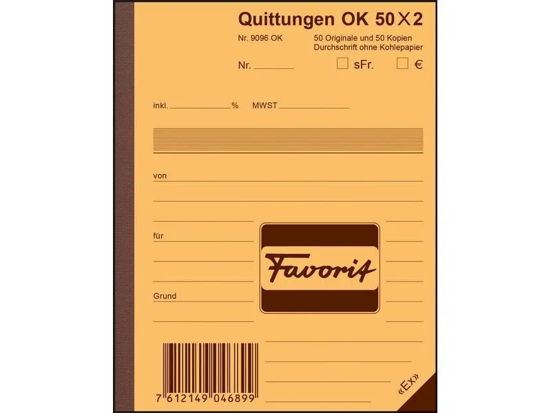 Favorit Durchschreibeblock 113 x 144 mm Quittungen, Blau/Weiss