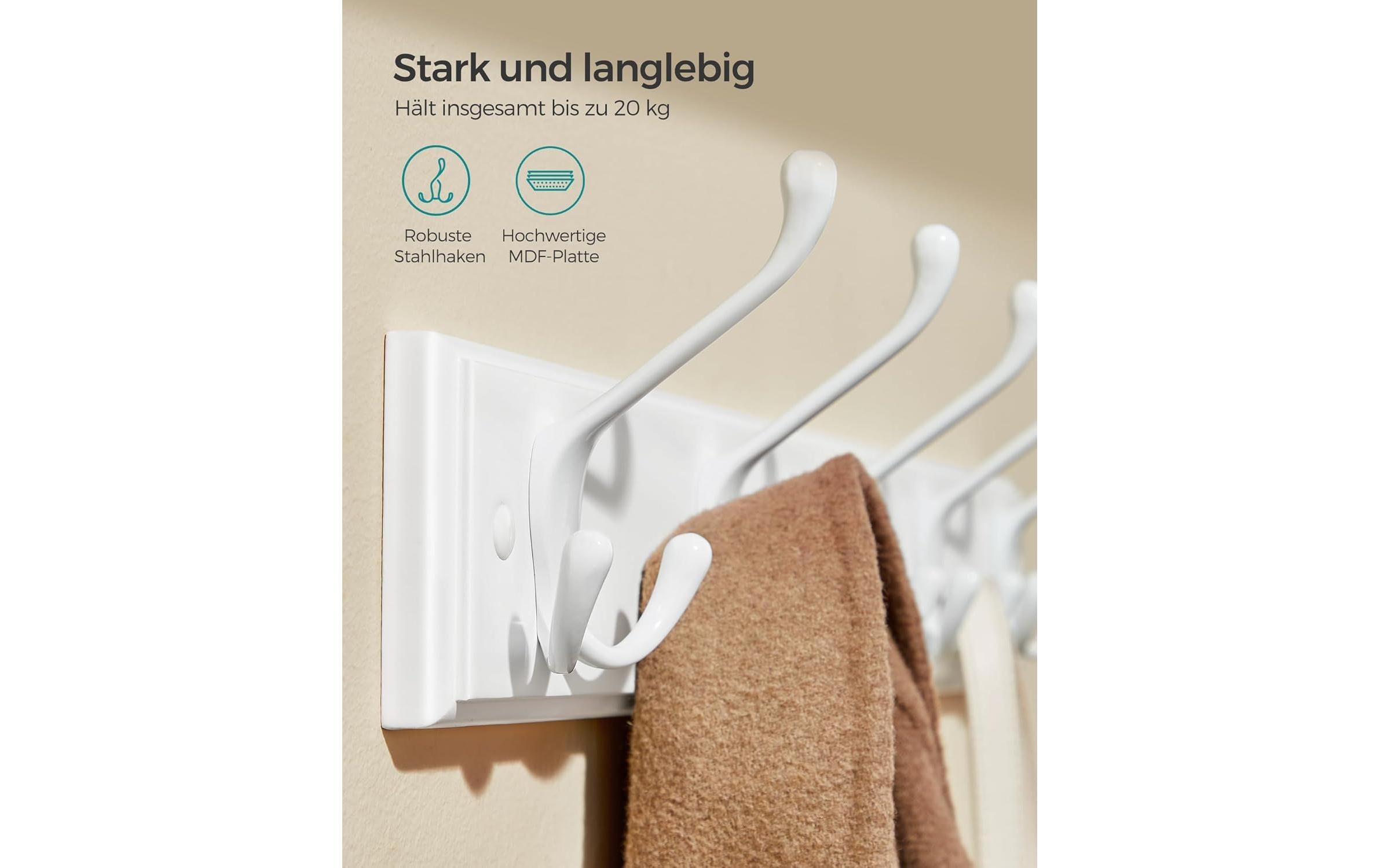 Songmics Garderobe mit 4 Haken Weiss