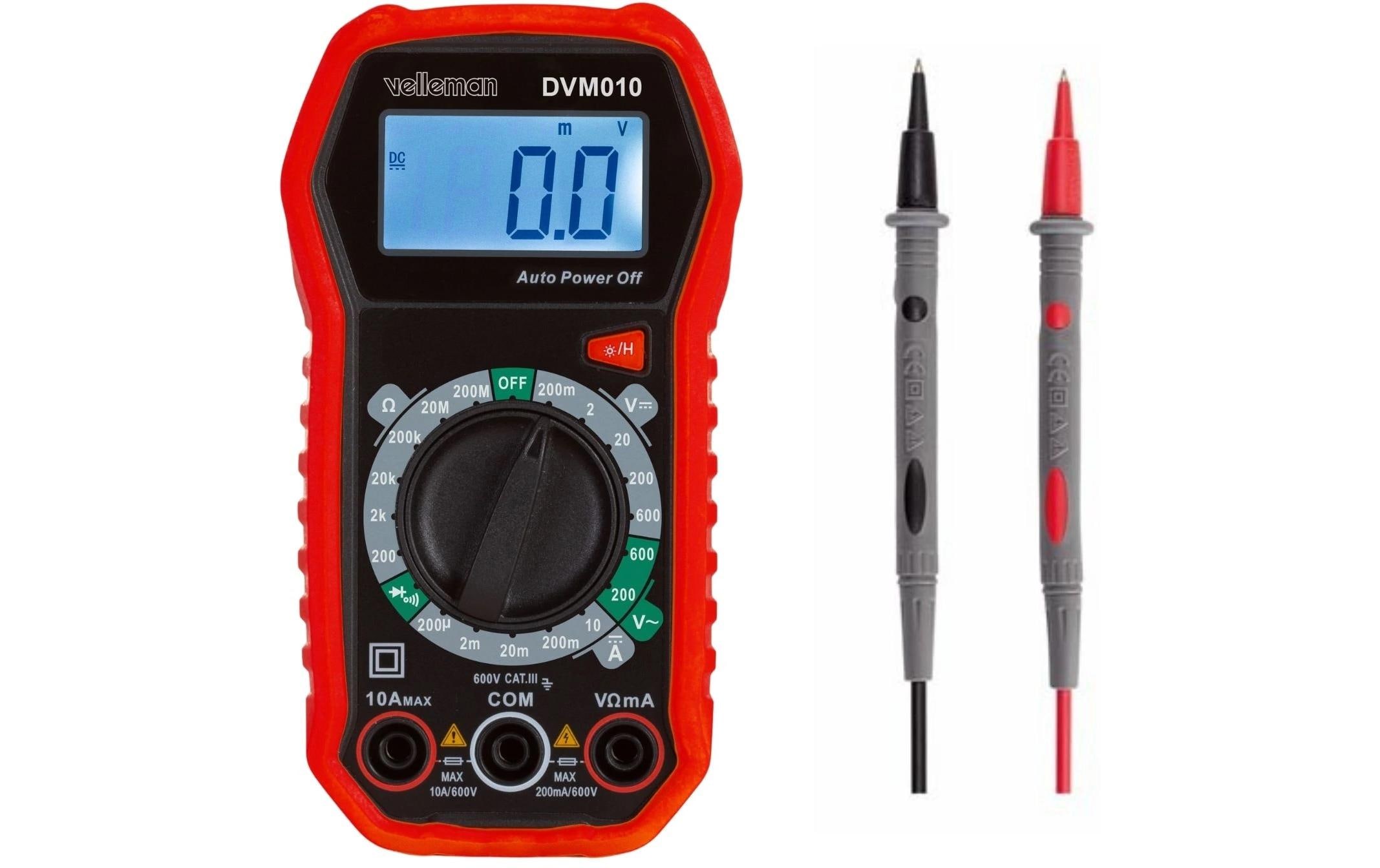 Velleman DVM010 CAT III 600 V, LCD-Display, Schwarz/Rot