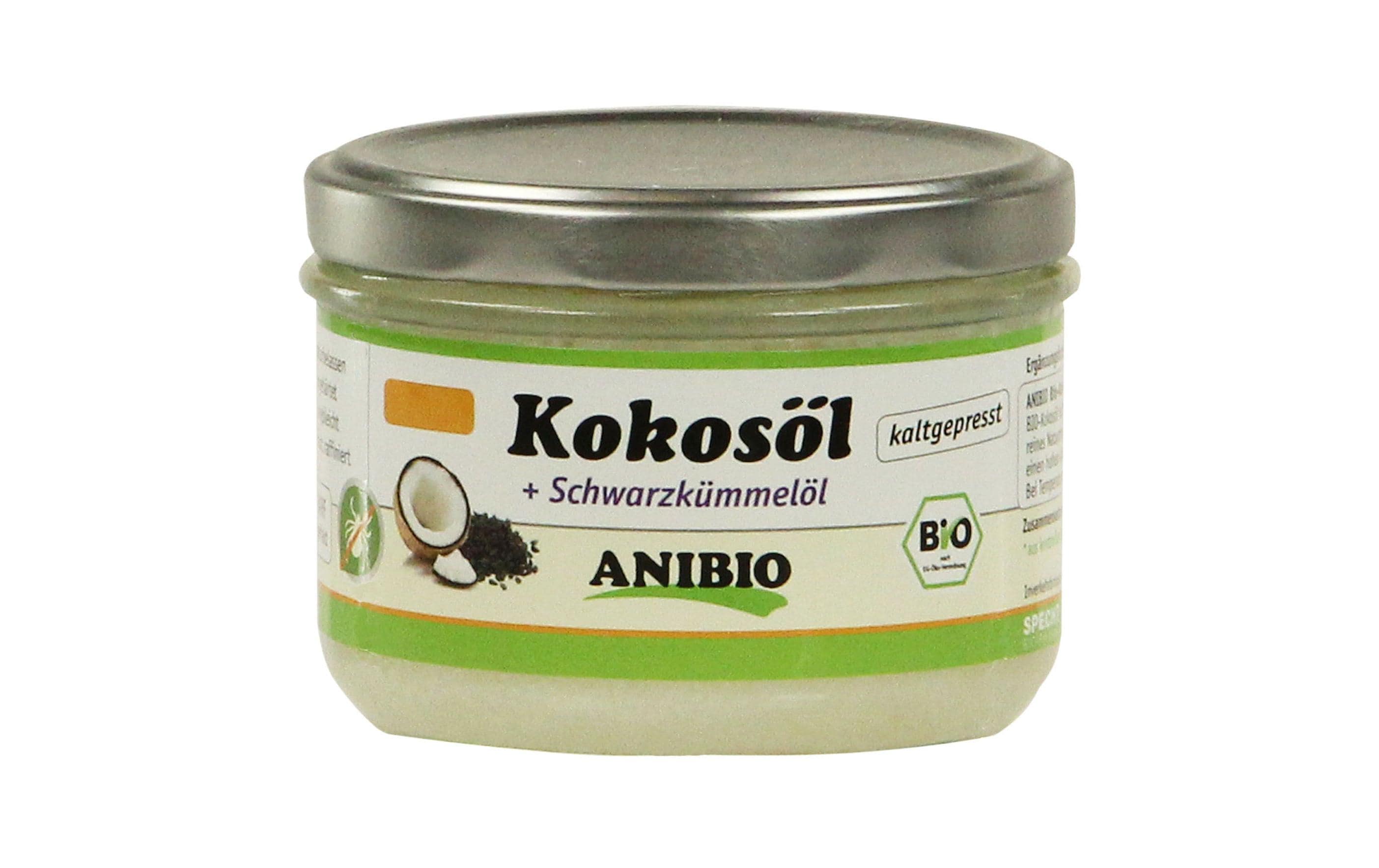 Anibio Hunde-Nahrungsergänzung Kokosöl + Schwarzkümmelöl, 200 ml Anibio Hunde-Nahrungsergänzung Kokosöl + Schwarzkümmelöl, 200 ml