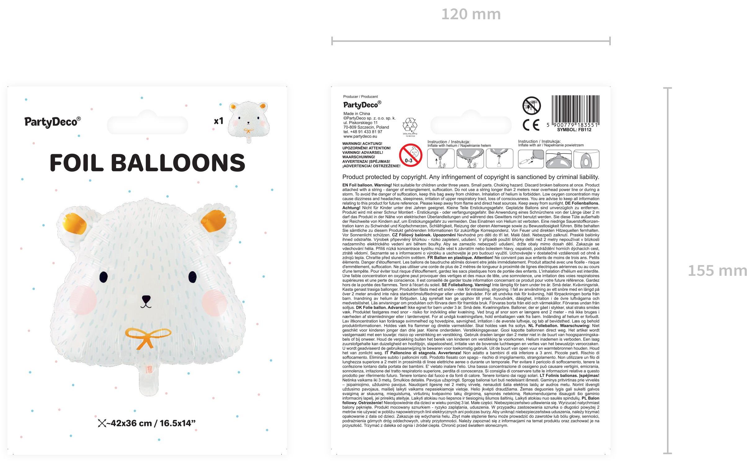 Partydeco Folienballon Eisbär Weiss