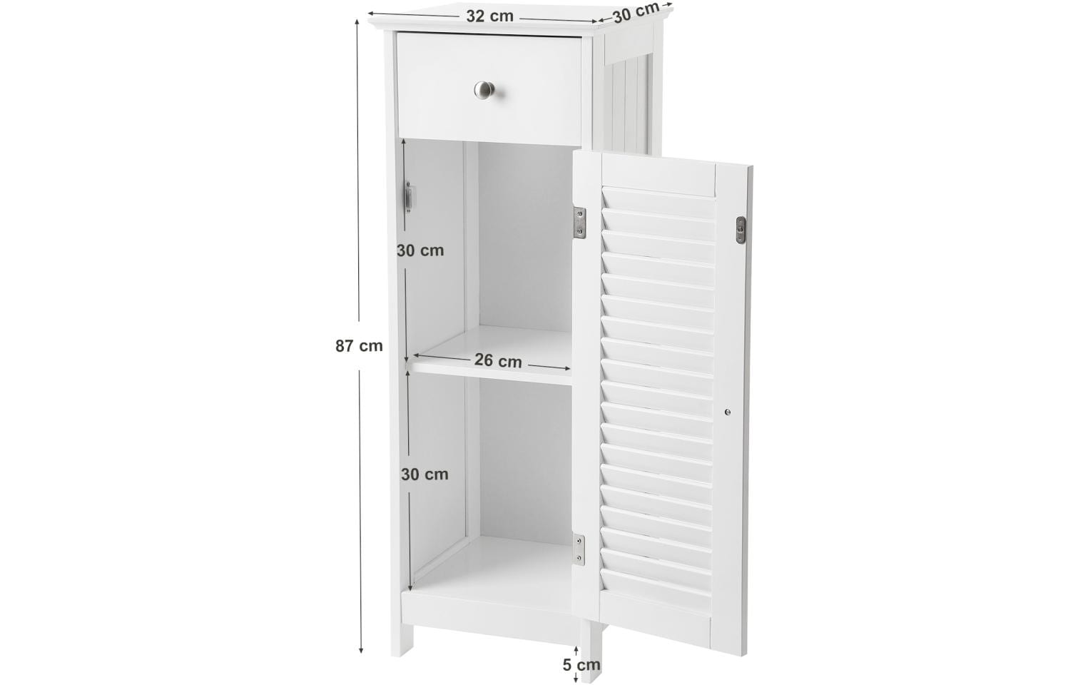 VASAGLE Badezimmerregal mit Tür 32 x 87 cm, Weiss