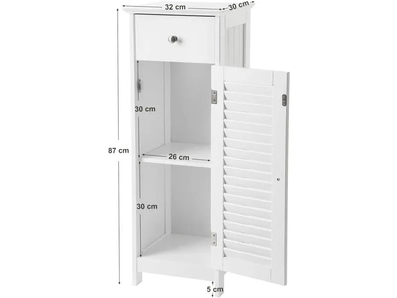 VASAGLE Badezimmerregal mit Tür 32 x 87 cm, Weiss VASAGLE Badezimmerregal mit Tür 32 x 87 cm, Weiss