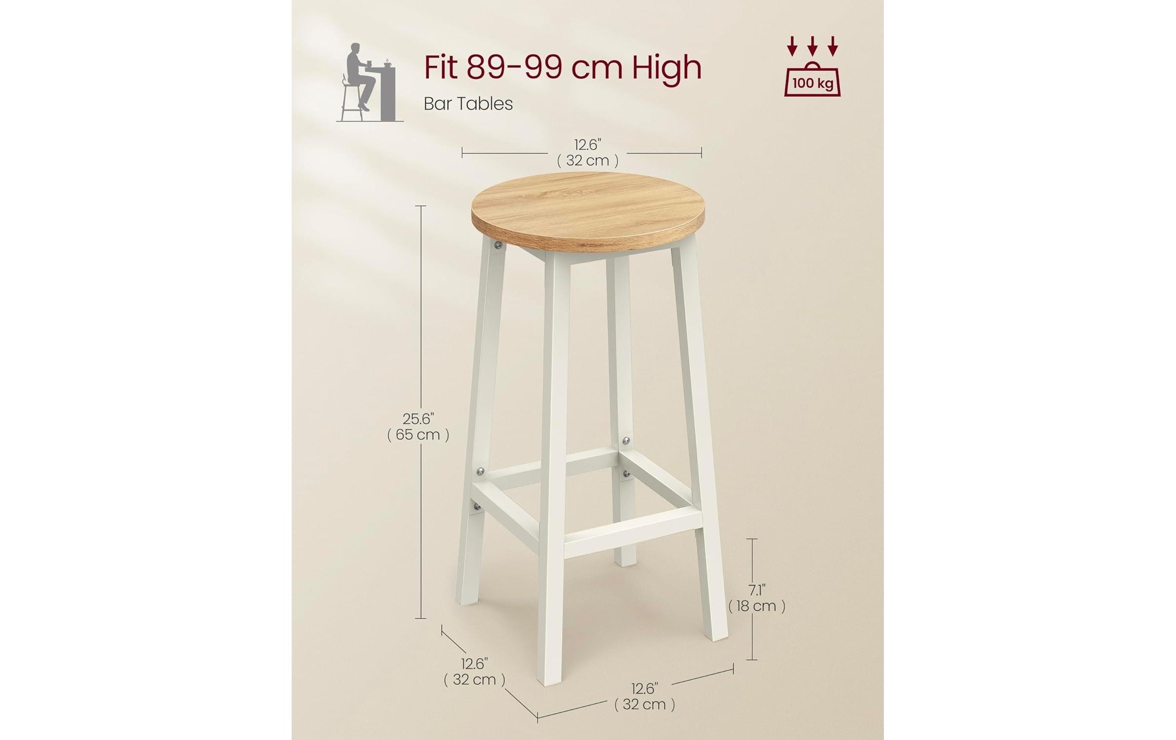 VASAGLE Barhocker 32 x 65 cm, Weiss, 2er Set