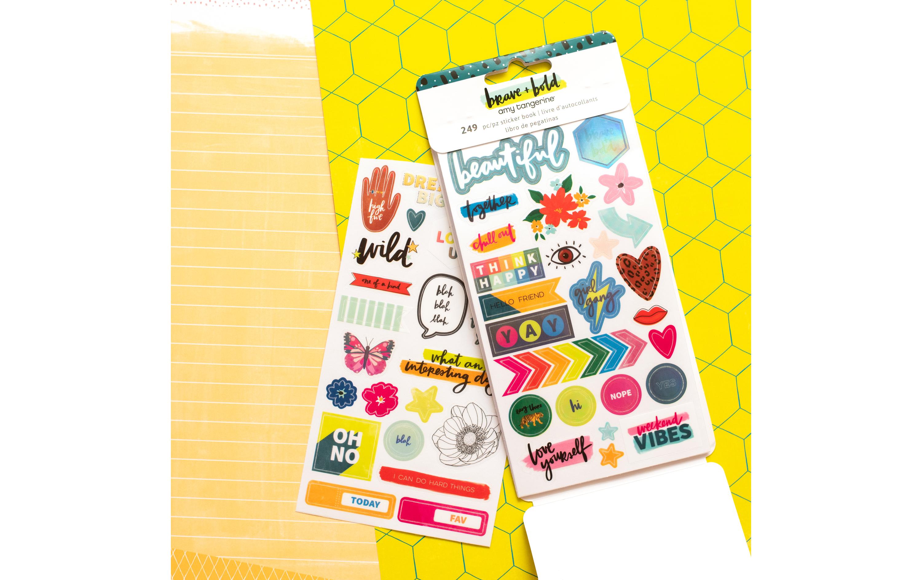 American Crafts Stickerbuch Bold + Brave 249 Stück, Mehrfarbig