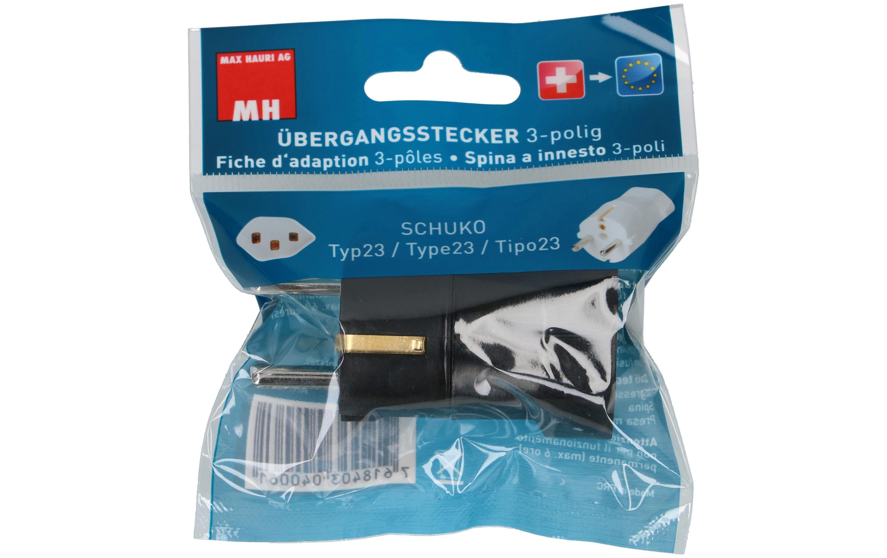 Max Hauri Reiseadapter Schuko – T23, Schwarz