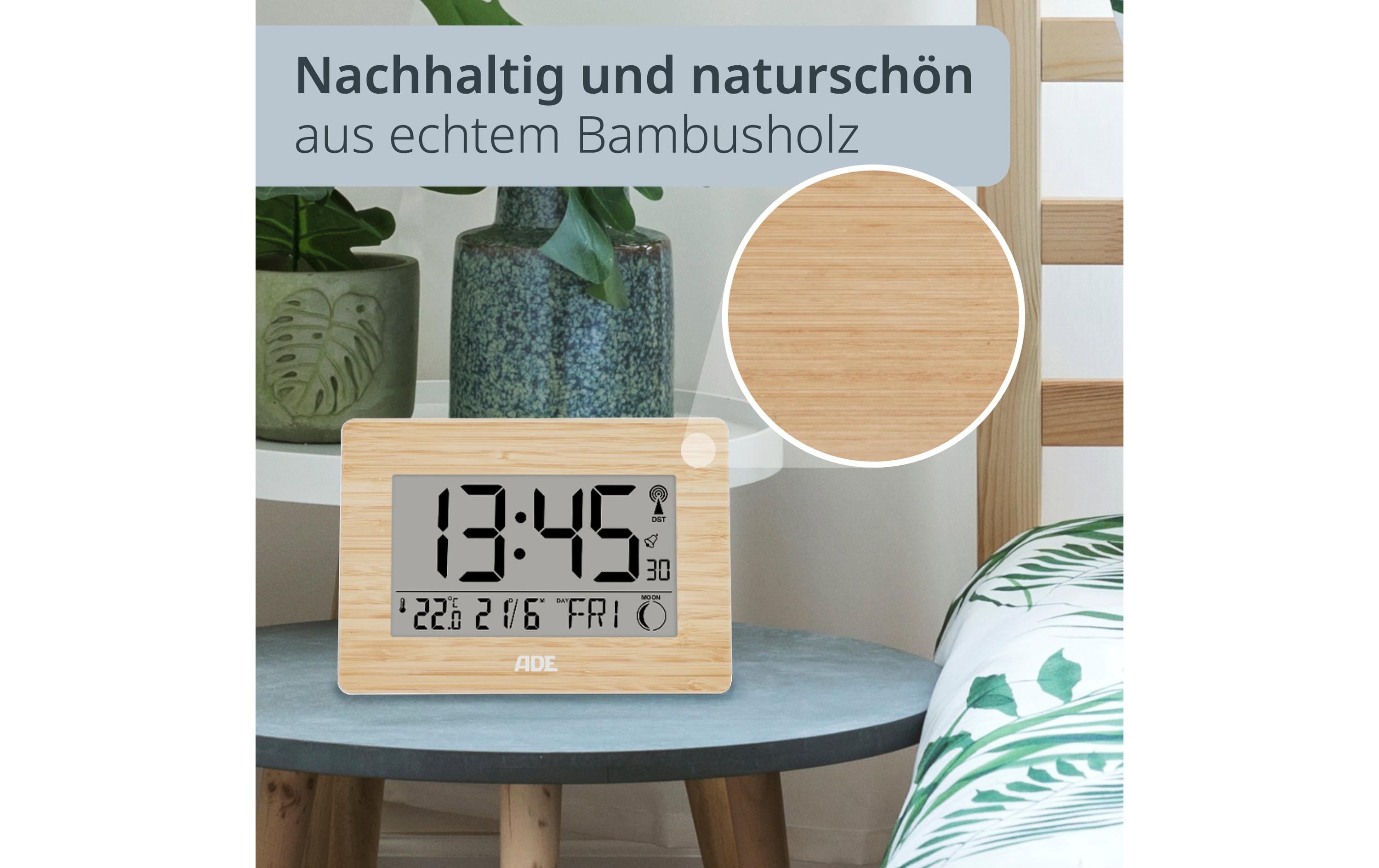 ADE Digitale DCF-Funkuhr mit XXL-Ziffern Bambus-Weiss