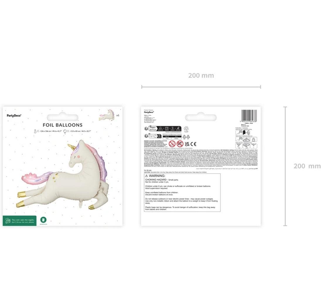 Partydeco Folienballon Einhorn farbig, 113 x 83 cm