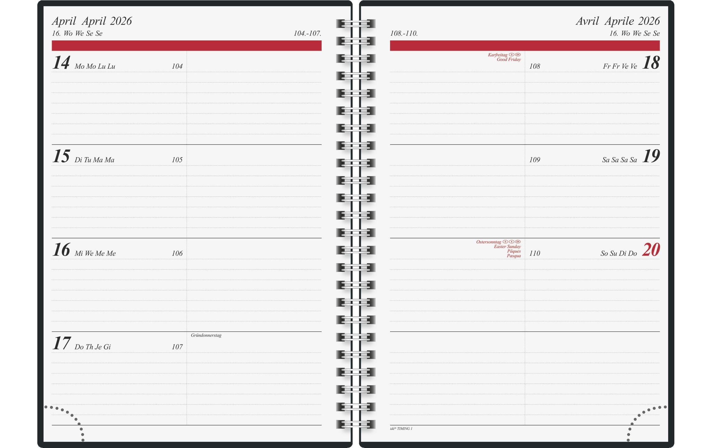 rido idé Wochenagenda Dawn Blume, 2026, Mehrfarbig