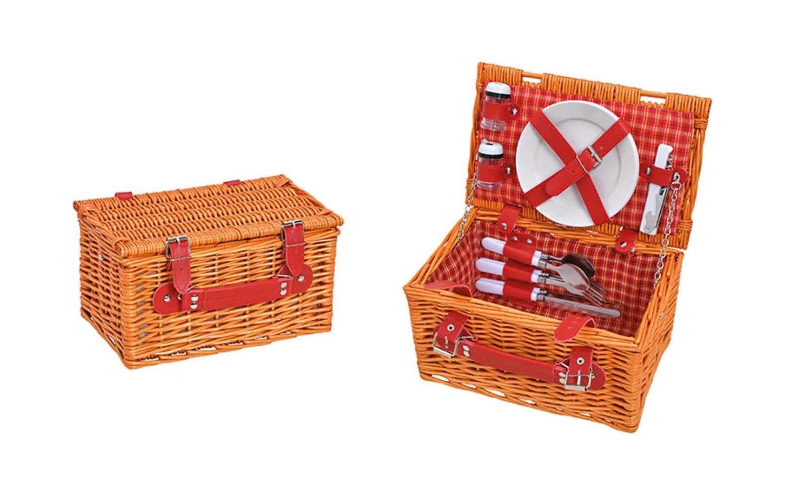 G. Wurm Picknickkorb 12-teilig, Rot/Braun