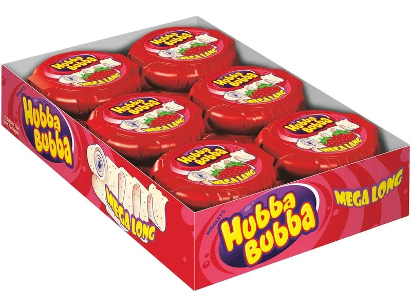 Hubba Bubba Kaugummi Rolle Mega Lang Erdbeere 12 x 56 g