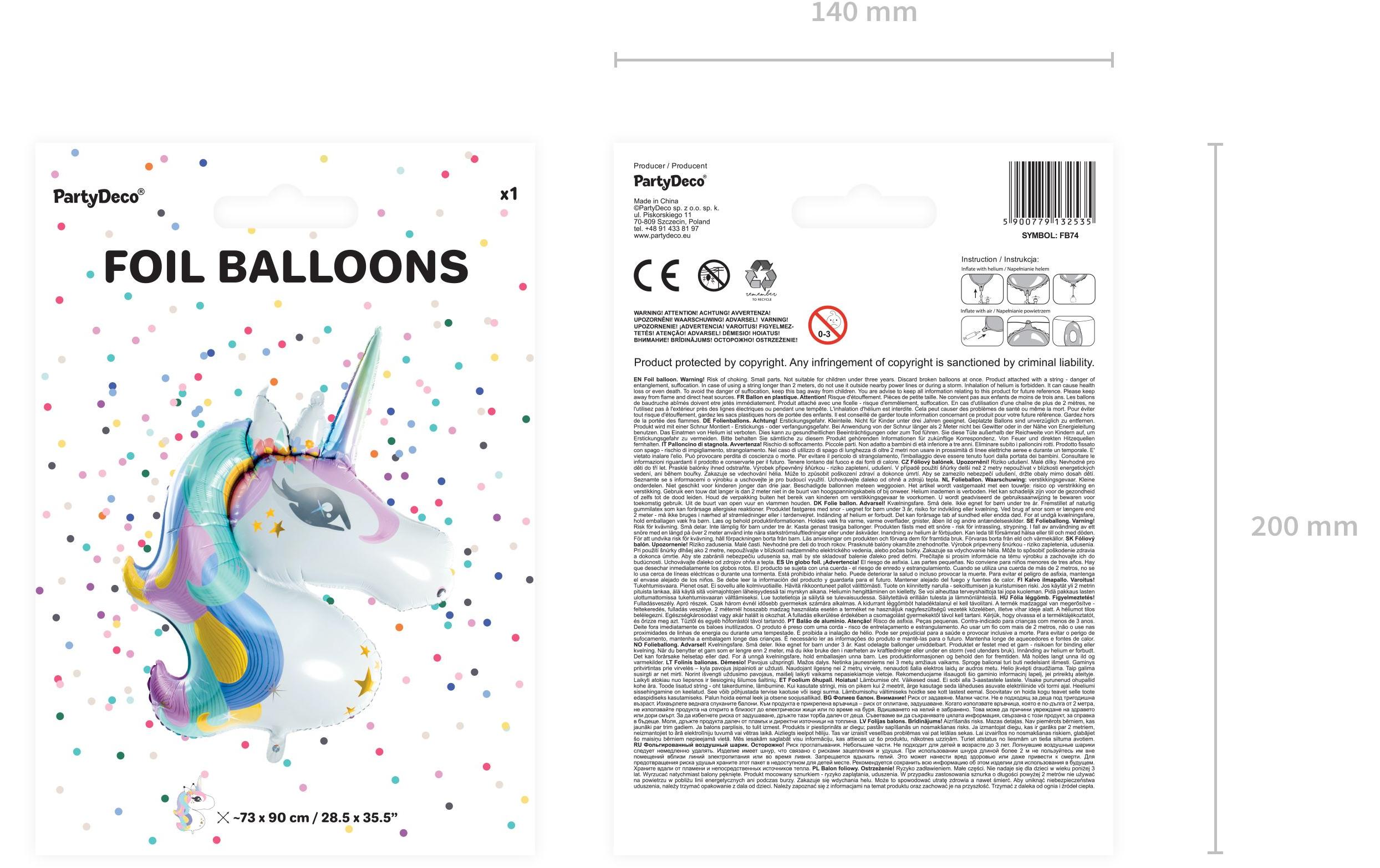 Partydeco Folienballon Unicorn Mehrfarbig