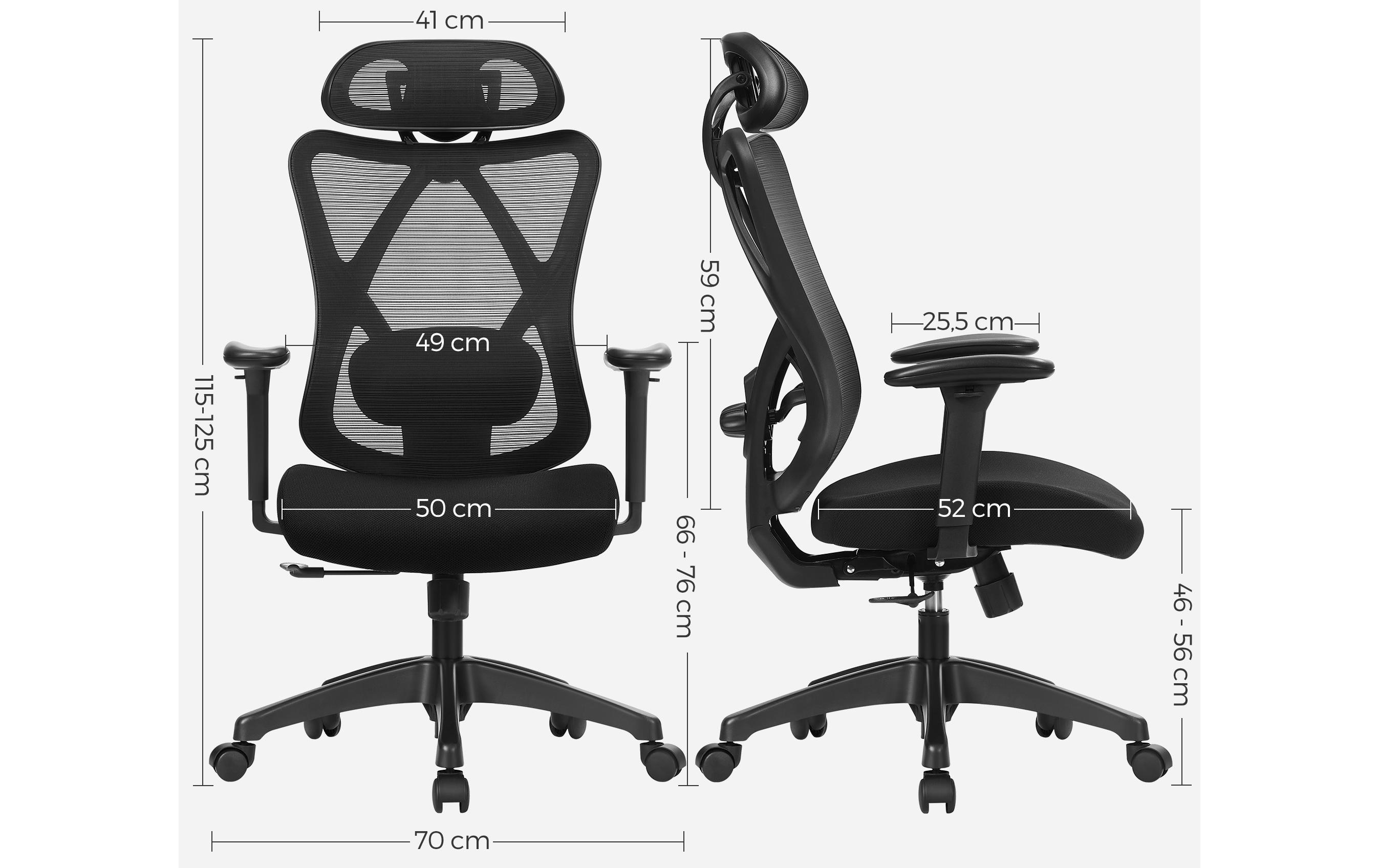 Songmics Bürostuhl mit Kopfstütze und Armlehnen, Schwarz