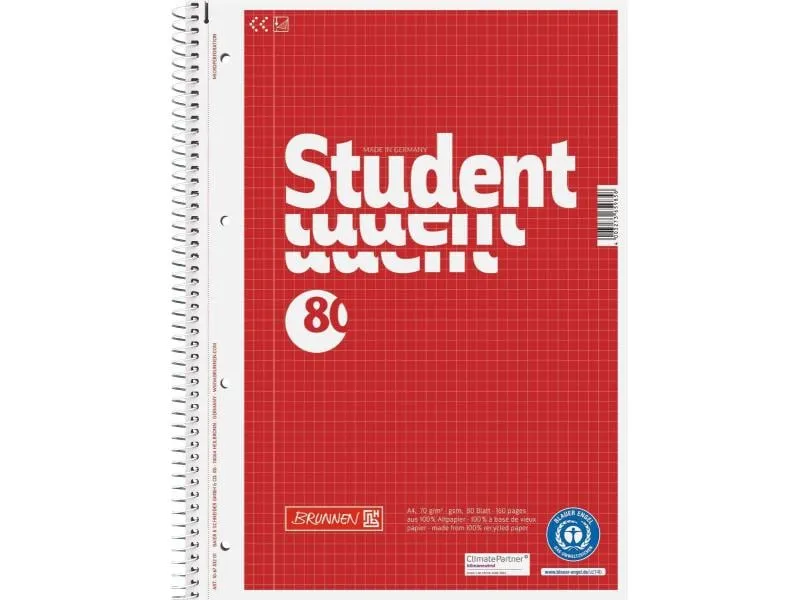 Brunnen Collegeblock A4 Recycling A4, Kariert, 80 Blatt Brunnen Collegeblock A4 Recycling A4, Kariert, 80 Blatt