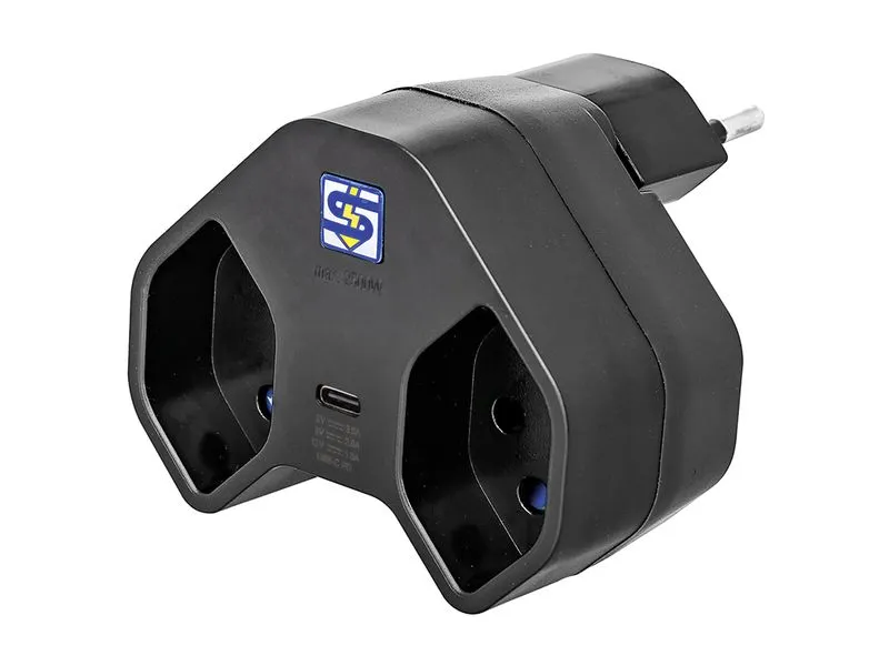 STEFFEN Abzweigstecker 2 x T13 USB-C, Schwarz, drehbar 320° STEFFEN Abzweigstecker 2 x T13 USB-C, Schwarz, drehbar 320°