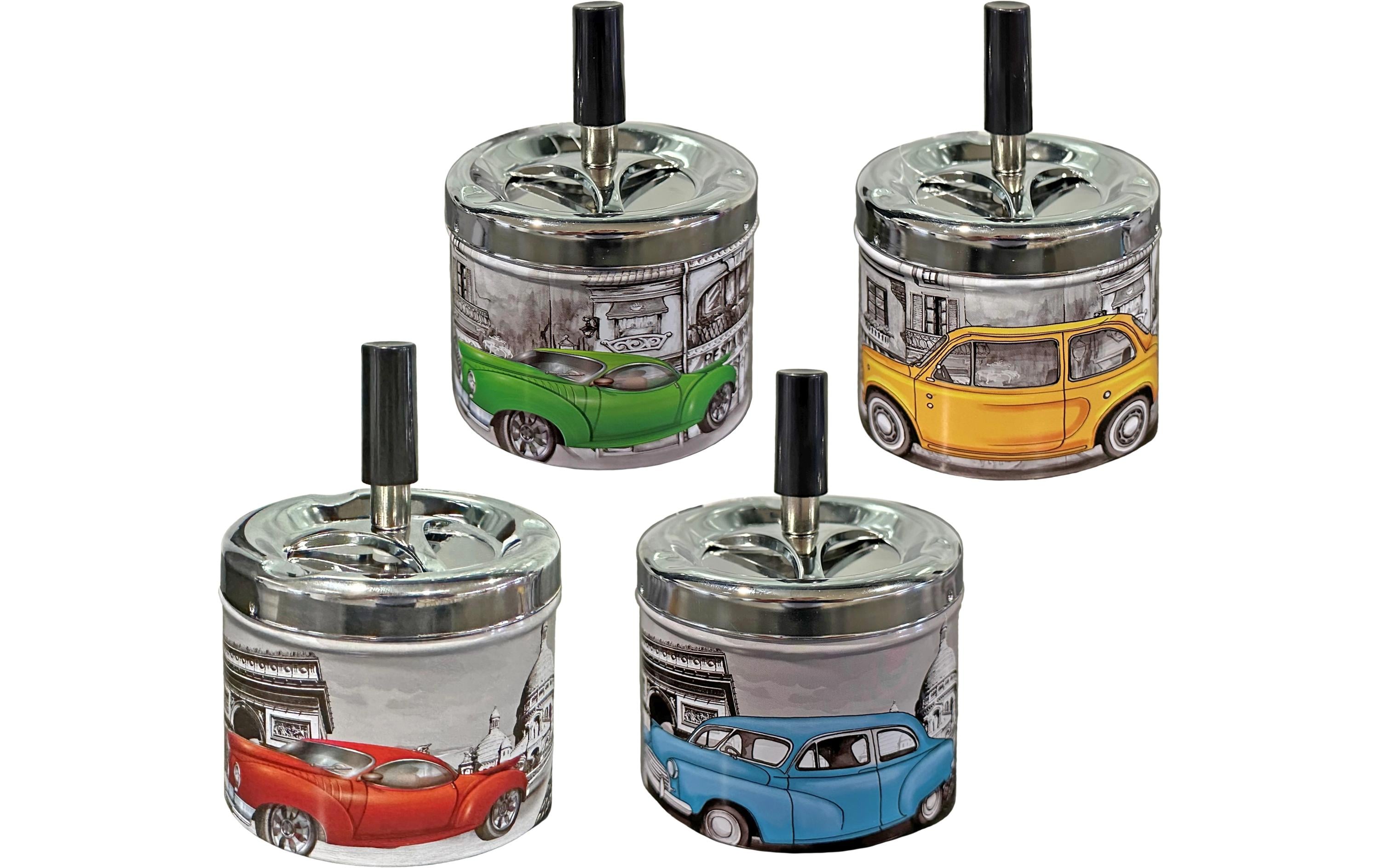 Dameco Aschenbecher mit Schleuderdeckel Retro Car Set Mehrfarbig