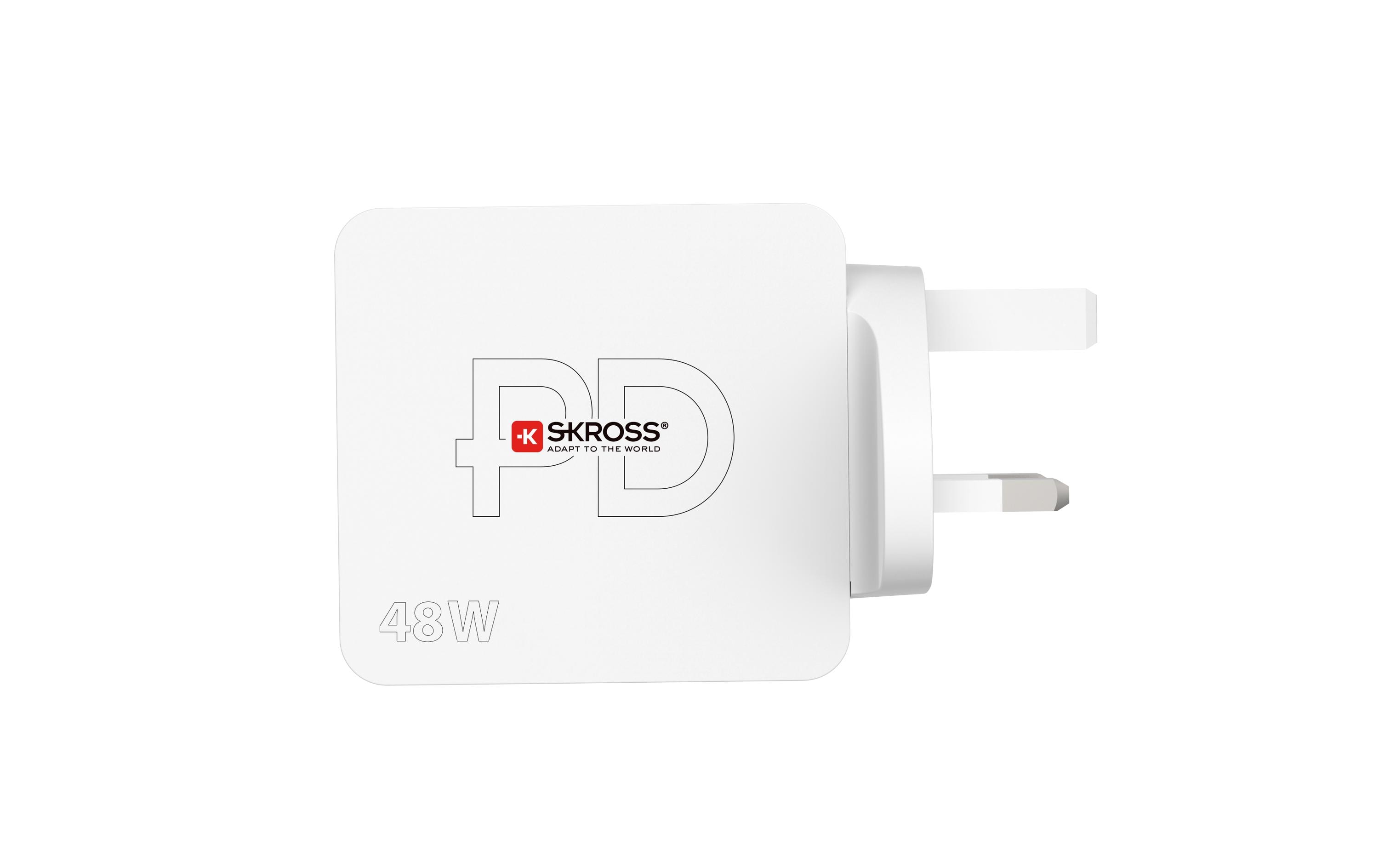 SKROSS USB-Wandladegerät Multipower 2 Pro+, UK, 48 W, Weiss