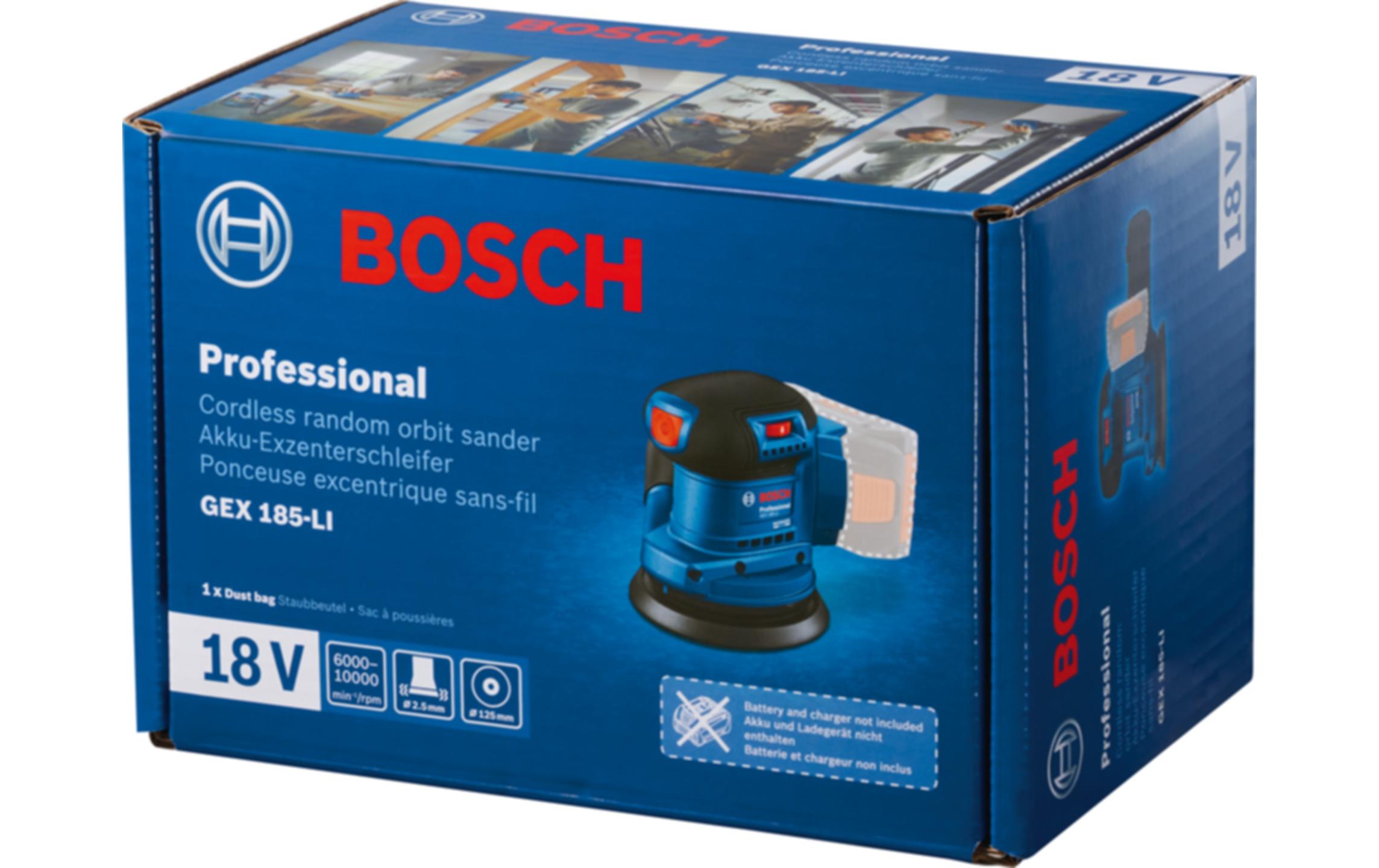 Bosch Professional Akku-Exzenterschleifer PRO GEX 185-LI im Koffer + 1x Akku