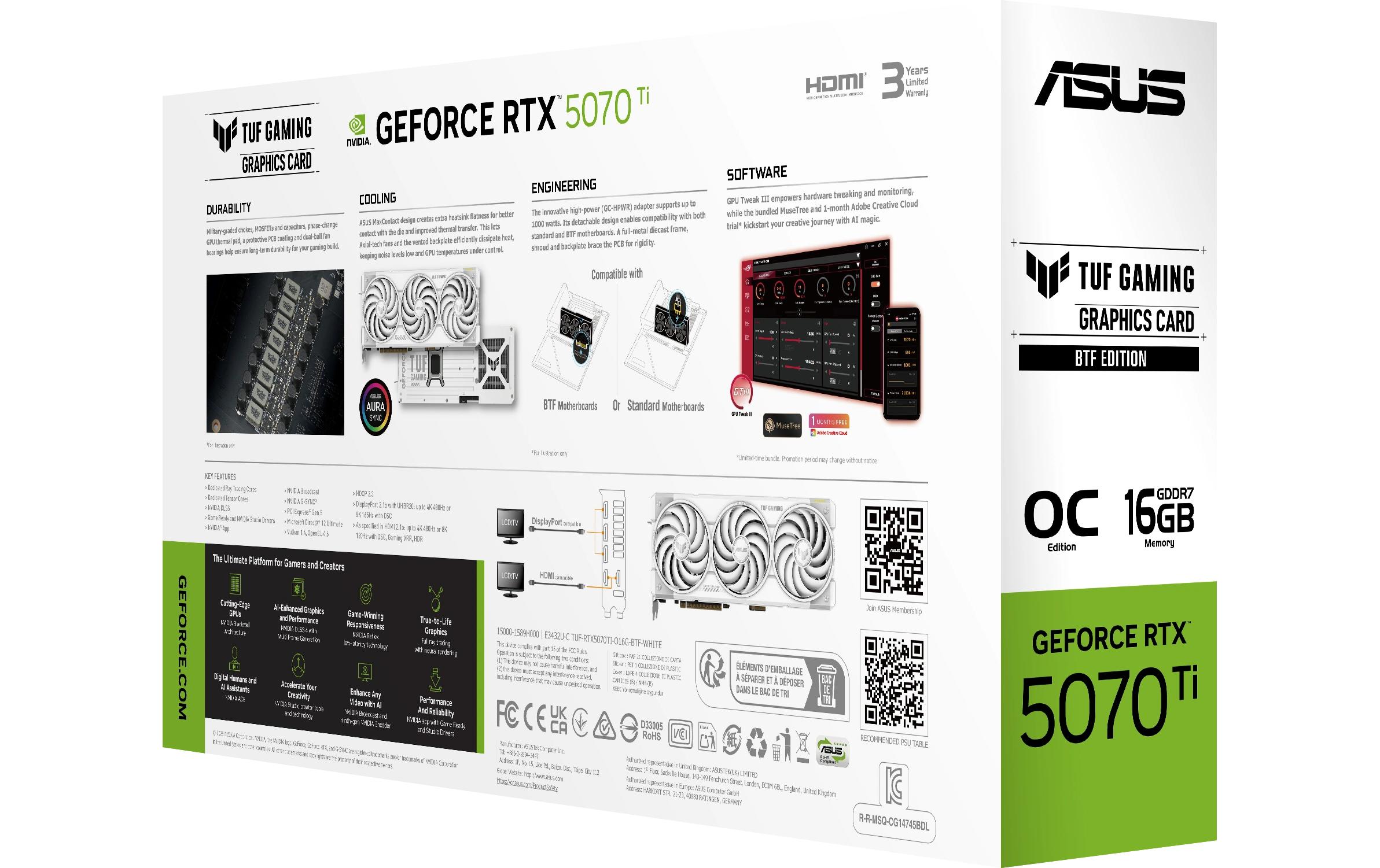 ASUS Grafikkarte TUF GeForce RTX5070TI 16G BTF Weiss