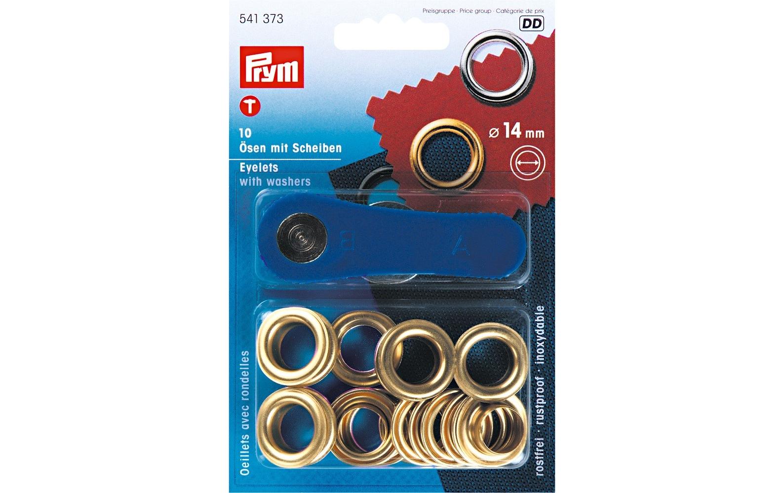 Prym Ösen + Scheiben 14 mm, Gold, 10 Stück