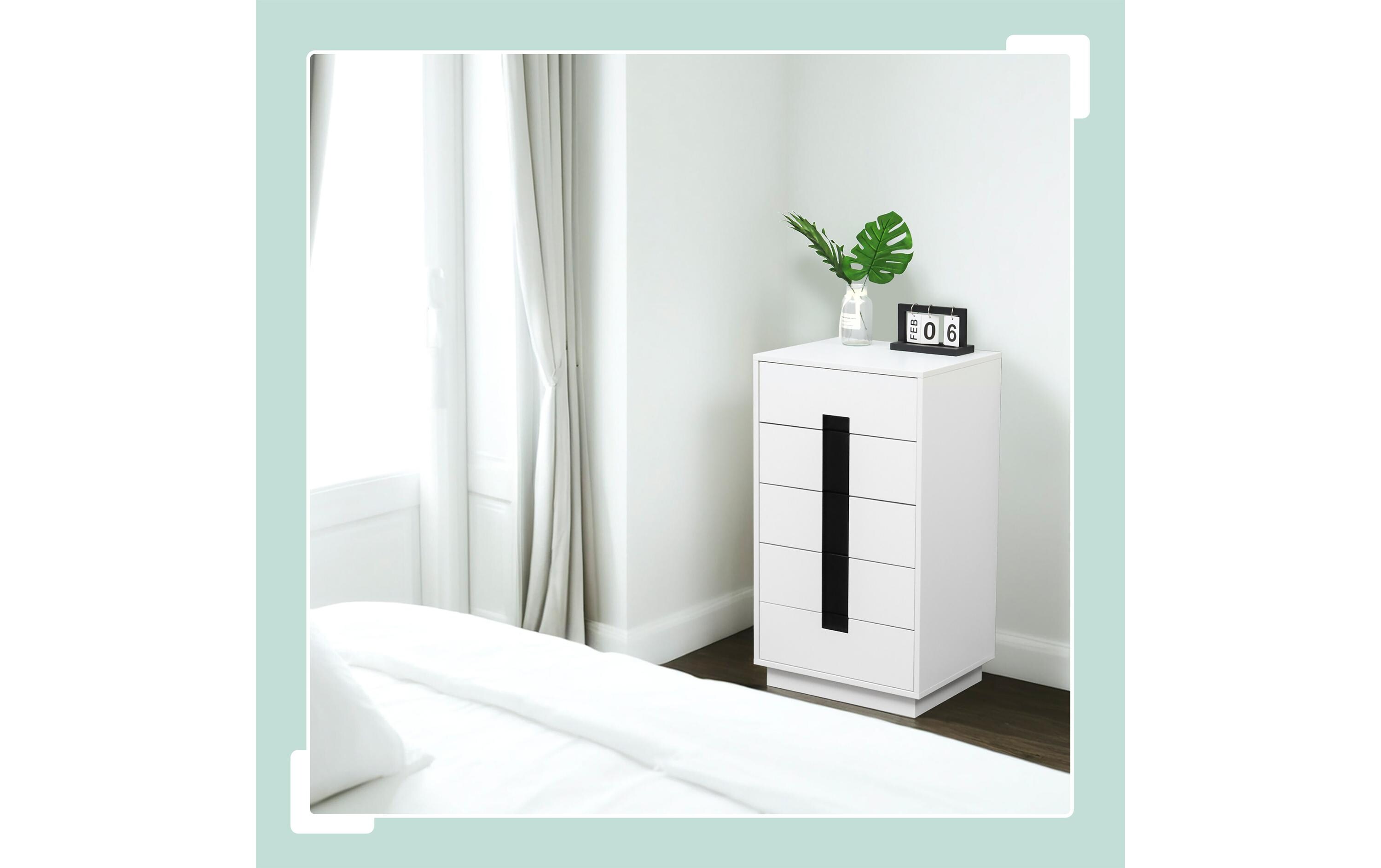 relaxdays Kommode mit 5 Schubladen 88 x 50 x 40 cm Weiss/Schwarz