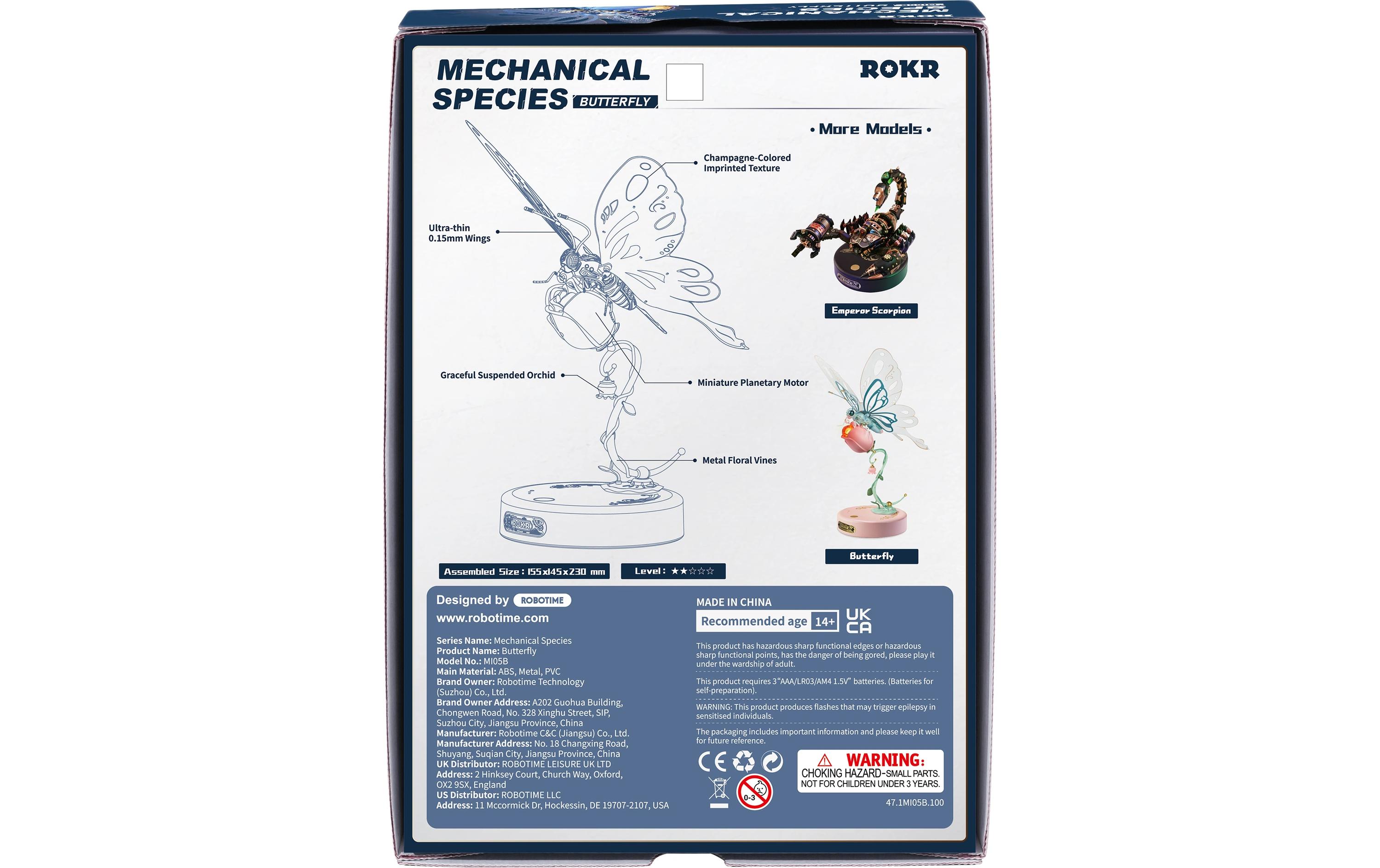 RoboTime Bausatz ROKR Mechanischer Rosa Schmetterling
