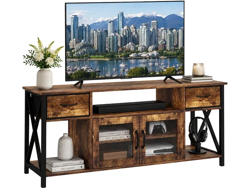 relaxdays TV Lowboard 180 x 40 cm, Braun/Schwarz relaxdays TV Lowboard 180 x 40 cm, Braun/Schwarz