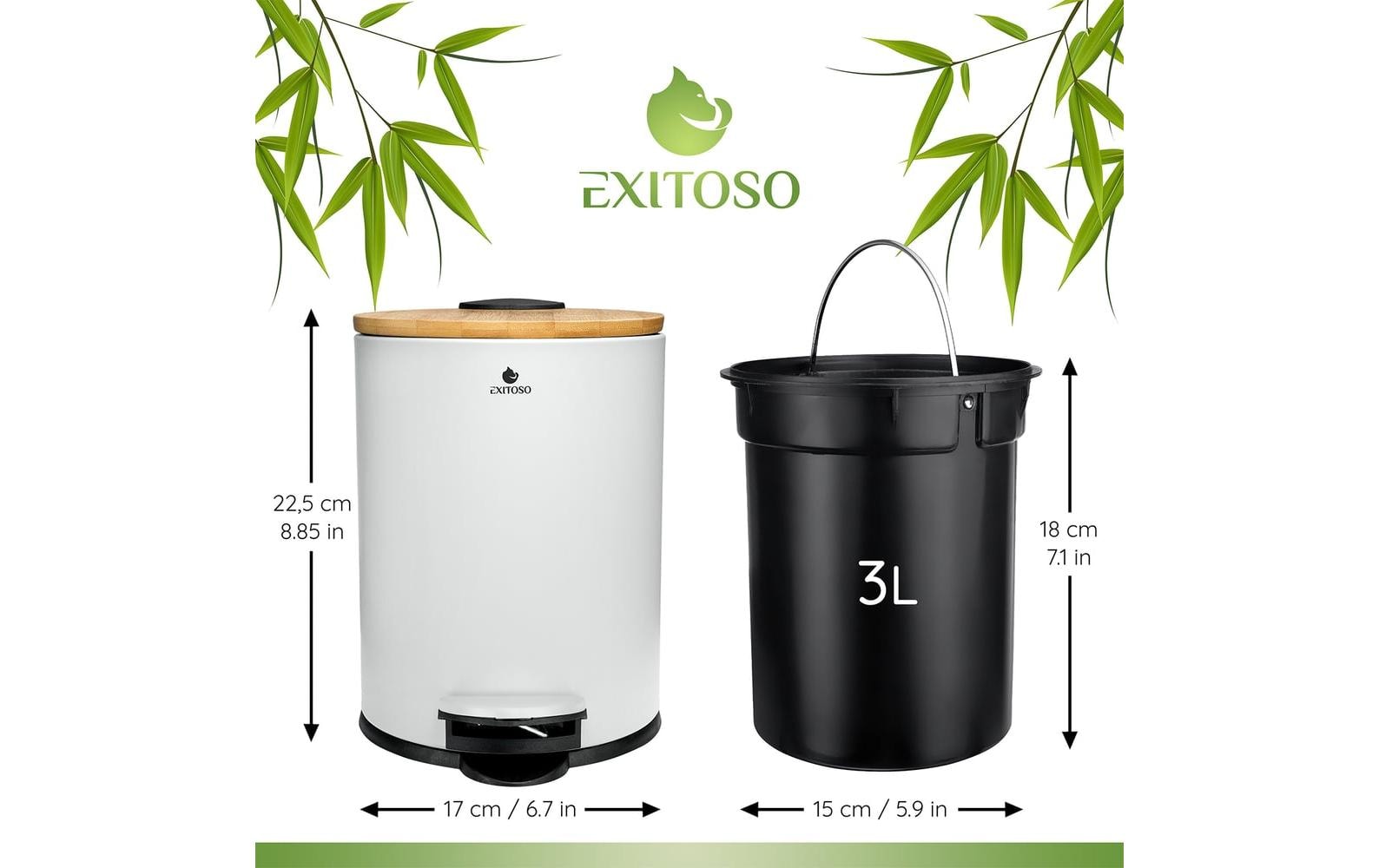 Exitoso Tretmülleimer mit Softclose-Deckel 3 l, Weiss