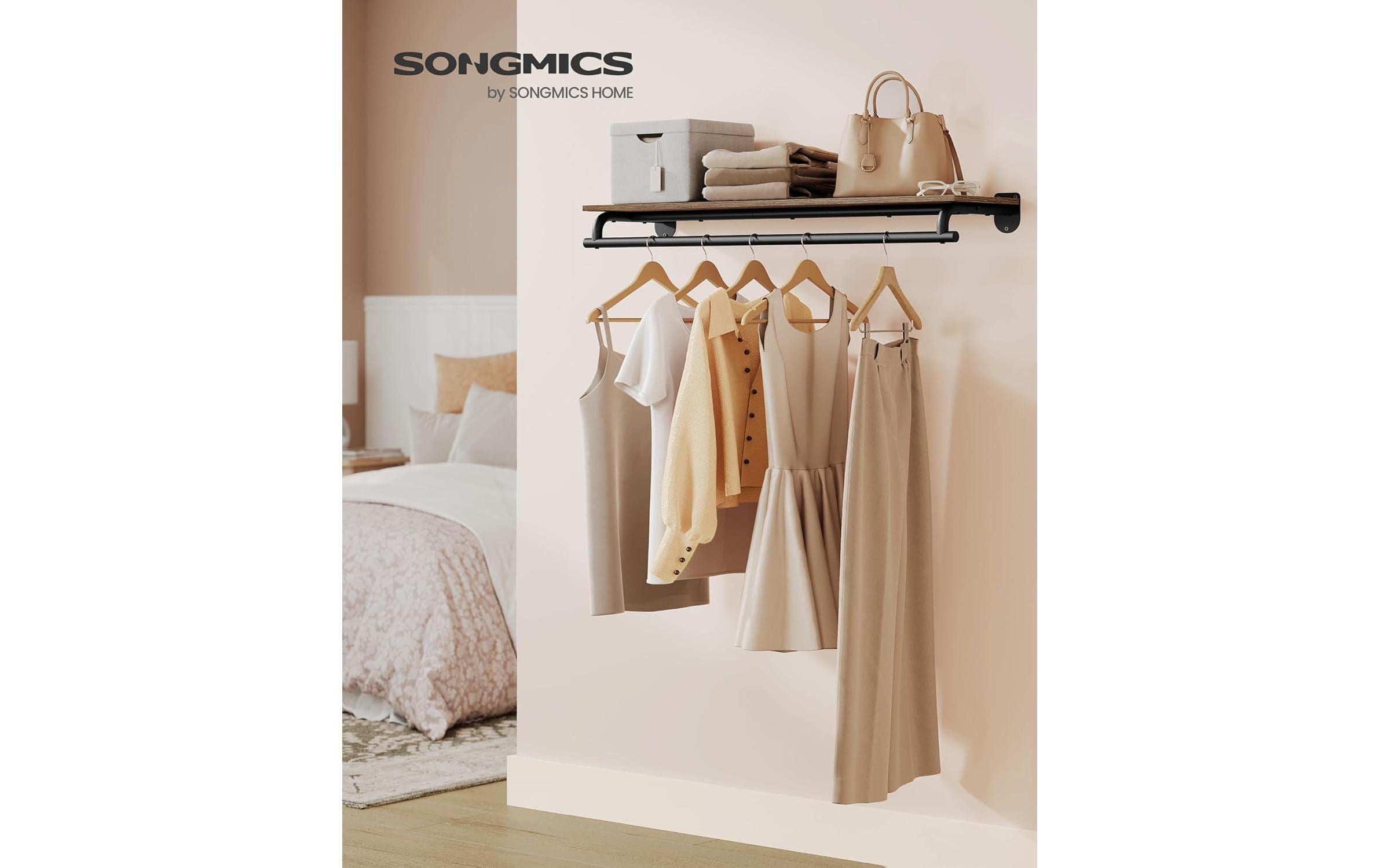 Songmics Wandgarderobe 109 cm x 13.2 cm, Schwarz/Braun