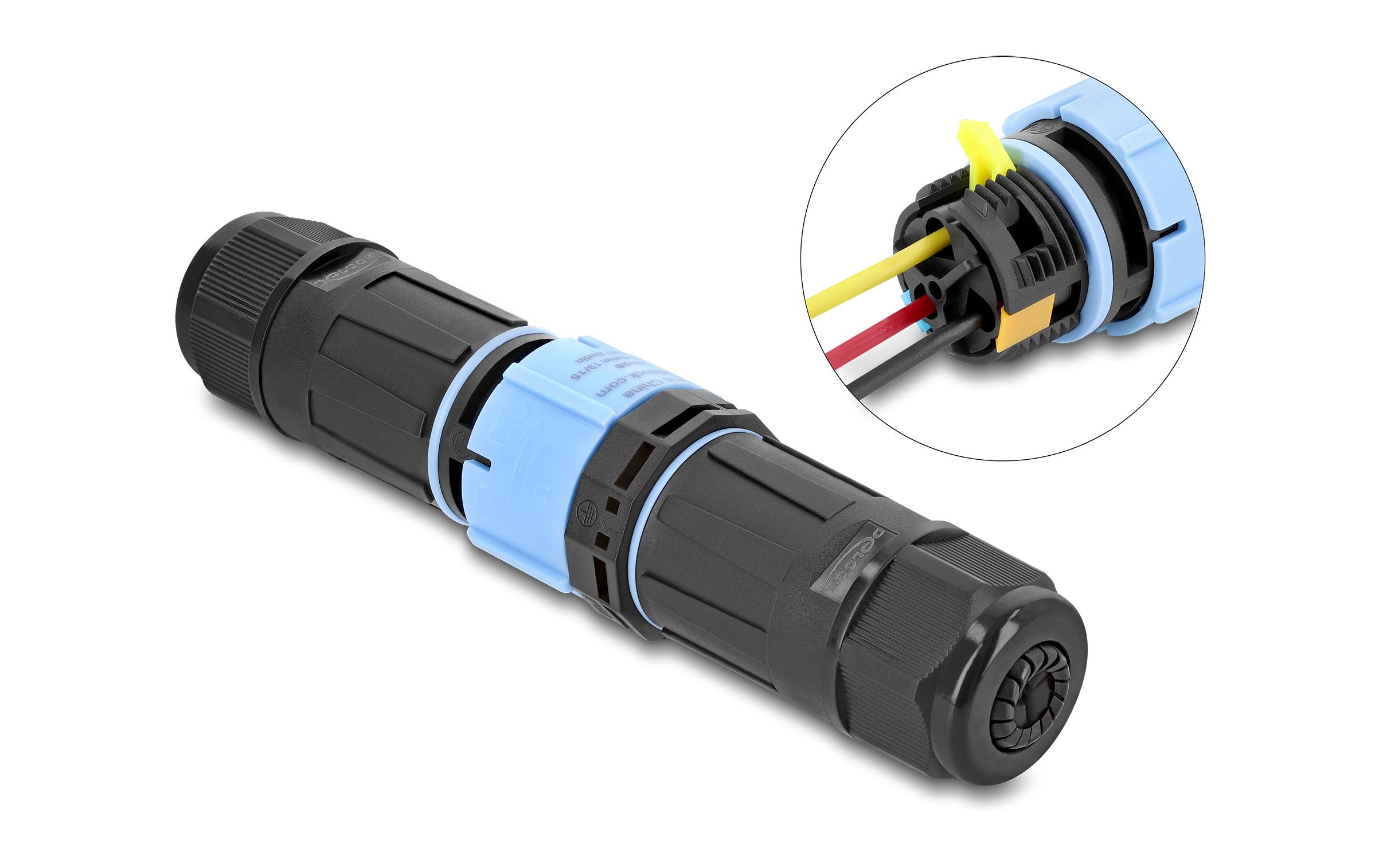 Delock Kabelverbinder 3 Pin IP68 wasserdicht PA66 Schwarz Delock Kabelverbinder 3 Pin IP68 wasserdicht PA66 Schwarz