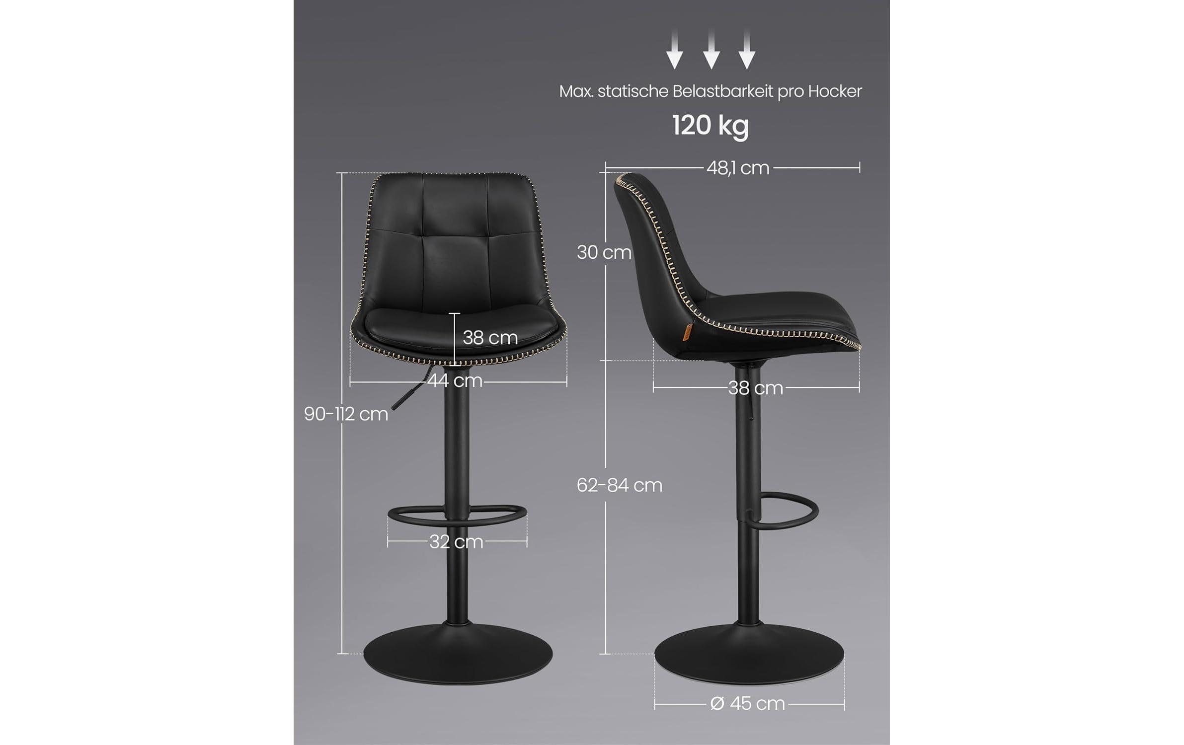 VASAGLE Barhocker 2er Set 48 x 90 cm/112 cm, Schwarz