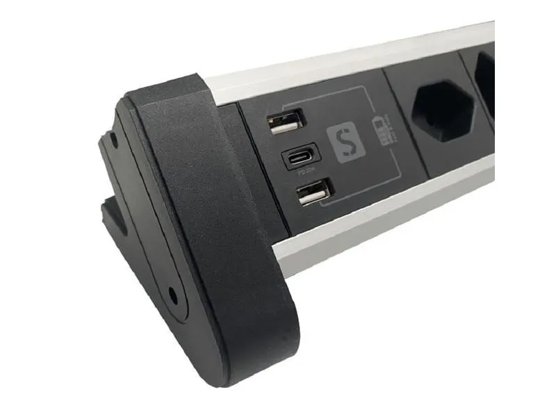 Schönenberger Tischsteckdosenleiste Alu 4× T13, 1x USB-C, 2x USB-A, 2 m Schönenberger Tischsteckdosenleiste Alu 4× T13, 1x USB-C, 2x USB-A, 2 m